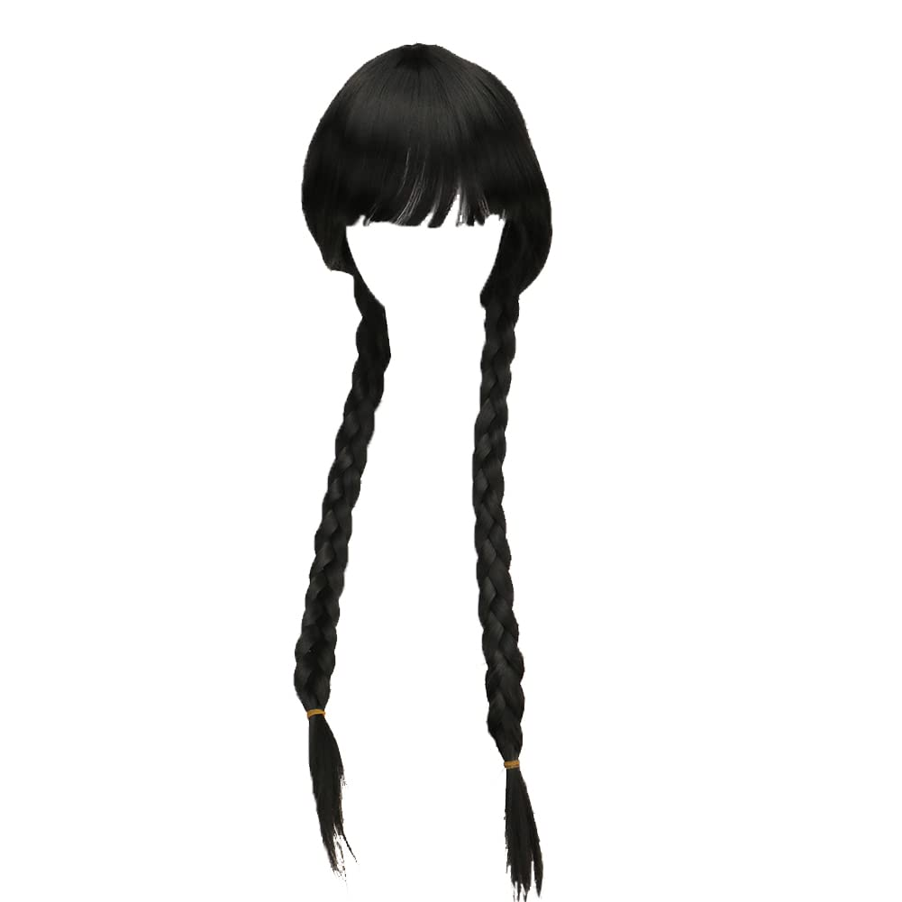 FBHLZ Long Black Braided Wig for Wednesday Addams Costume Big Girls Women Gothic High Heat Resistant for Costume Halloween Party over 14 Years