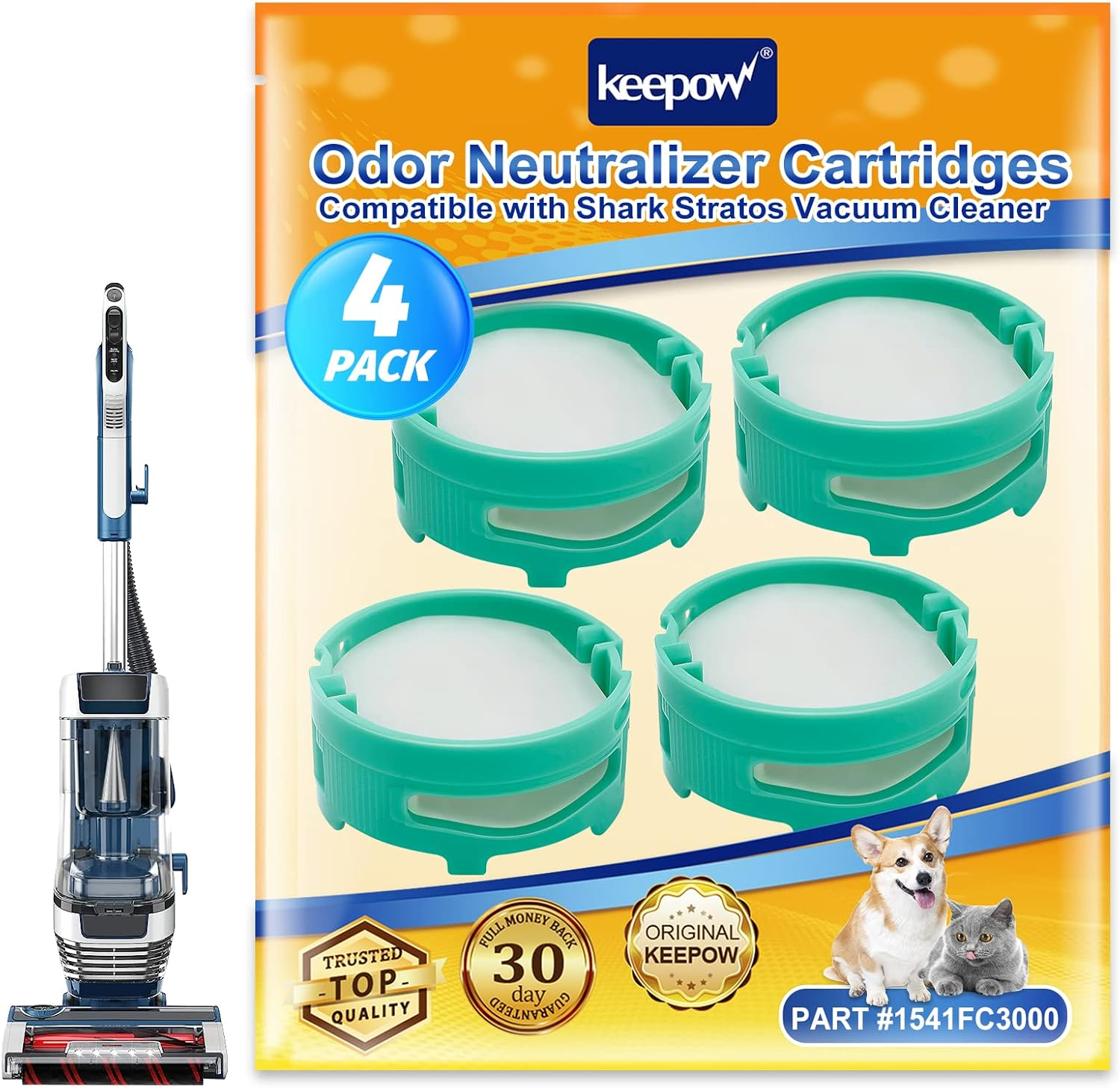 Stratos Odor Neutralizer Cartridge Compatible with Shark Stratos Vacuum Cleaner AZ3000, AZ3002, HZ3000, HZ3002, IZ862H, IZ562H, ZD550, Vacuum Filter Replacement Parts,Part #1541FC3000(4 Pack)