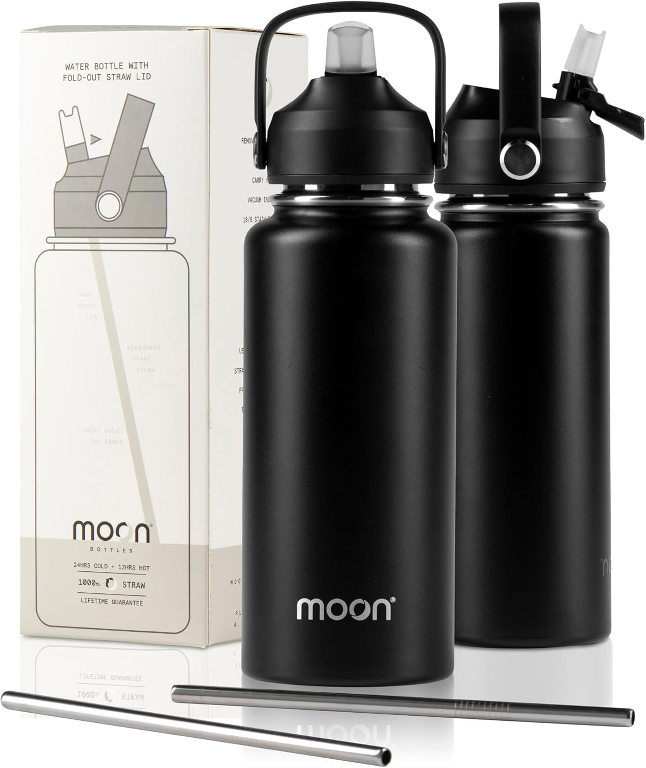 Moon Bottles - Insulated Water Bottle with Straw - Stainless Steel Sports Dri... - Picture 2 of 13
