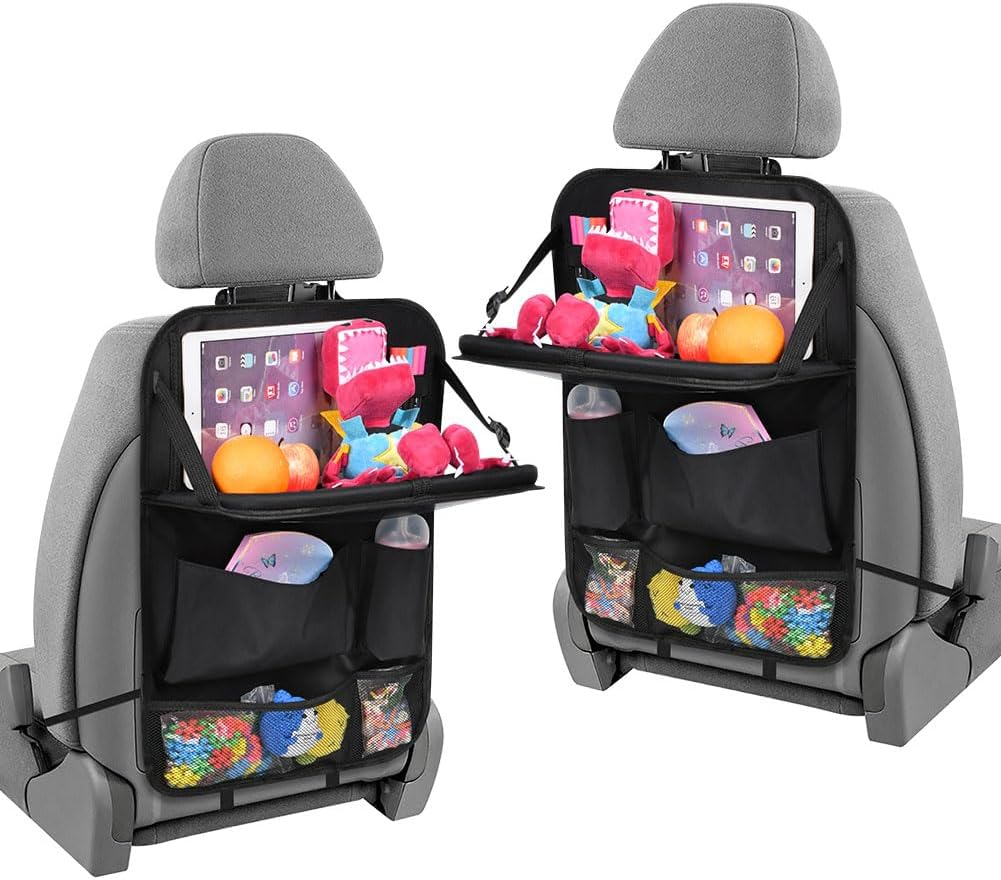 URAQT Auto Organizer, 2 Stück Kinder Auto Aufbewahrungstasche Mit Faltbar Tisch, Multifunktionale Viele Taschen Stauraum Rücksitz Organizer, Autositze Zubehör Rückenlehnen Utensilientaschen Schwarz