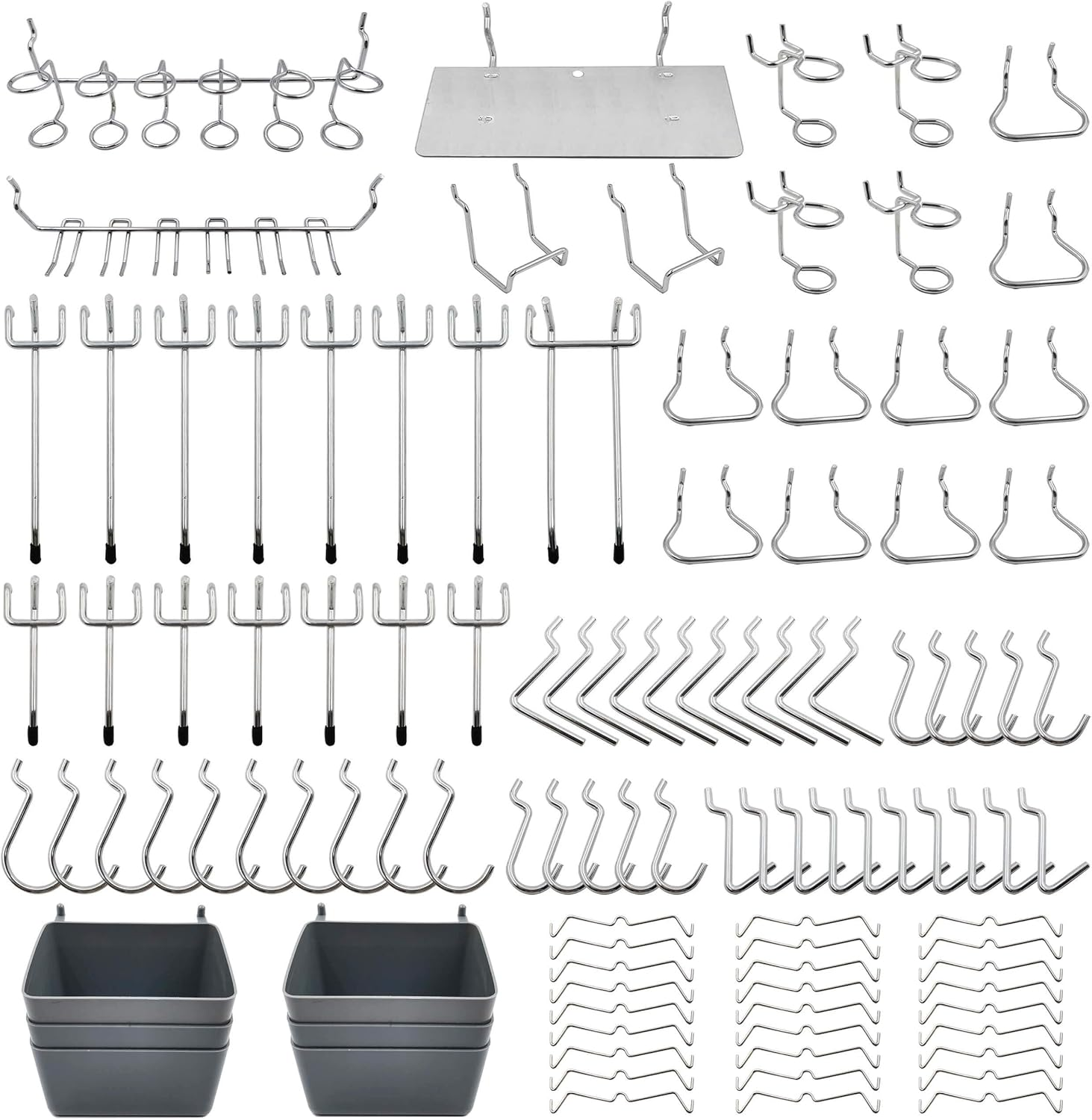 Pegboard Hooks Assortment, Plastic Bins, Peg Locks, for Organizing Tools, 140pcs
