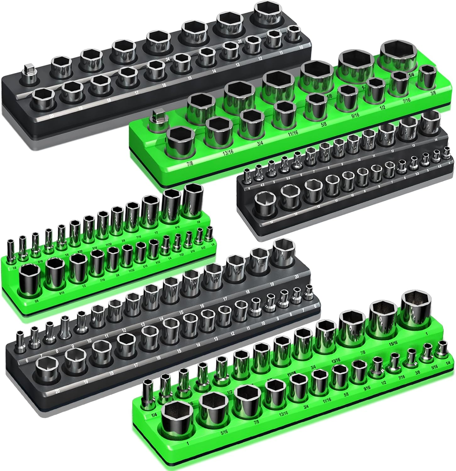 Magnetic Socket Organizer Holder Set For Tool Box Drawer, Toolbox Organization Including 1/4