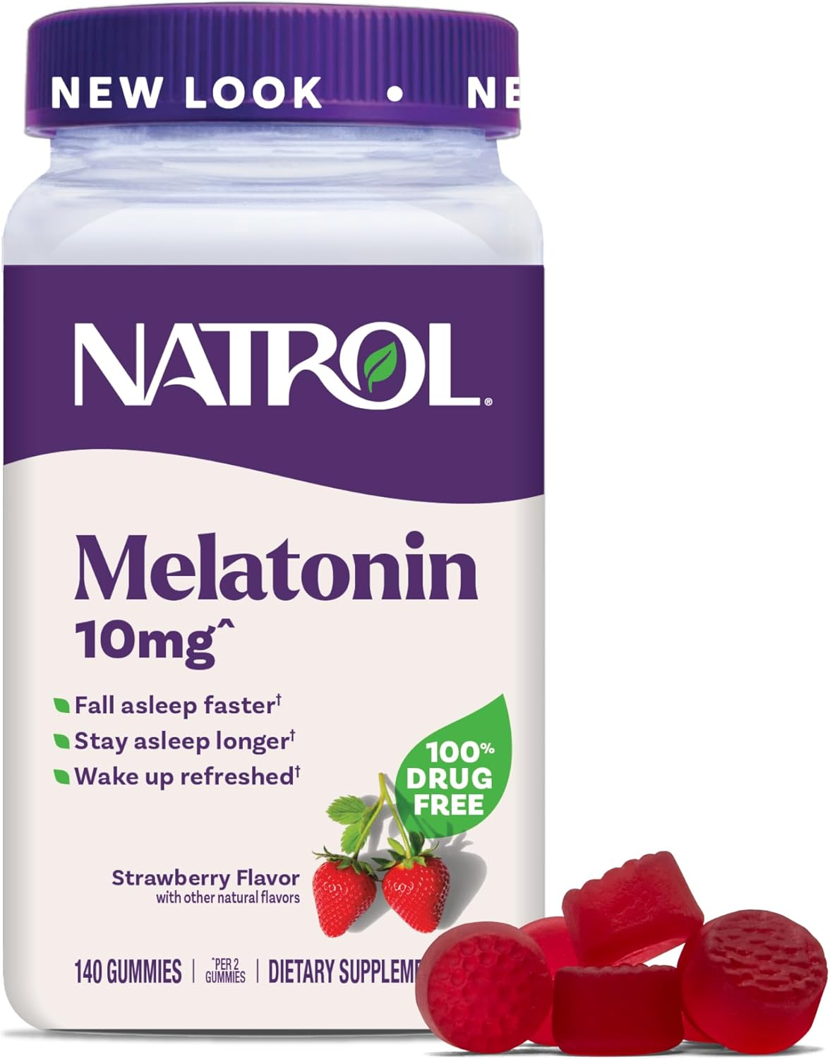 Natrol Melatonin Gummies, Sleep Support for Adults, Melatonin 10 Mg, 140 Strawberry-Flavored, up to 70 Days