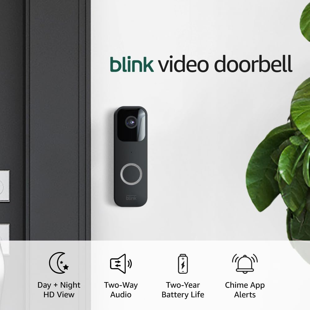 Blink Video Doorbell + Sync Module 2 (Newest Model) — Two-Way Audio, HD Video, Two-Year Battery Life, Motion Detection, Chime App Alerts, Works with Alexa (Black)