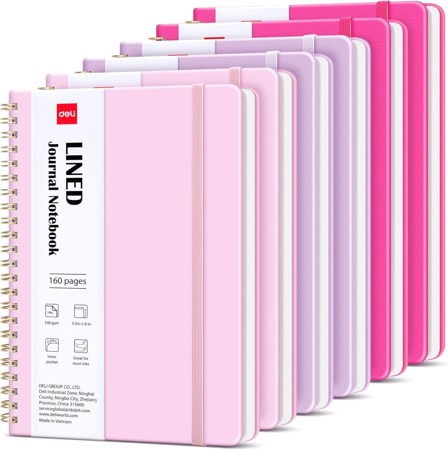 6 Pack Lined Spiral Journal Notebook, 160 Pages, A5 (5.5"X8") Hardcover Writing Notebook, College Ruled Spiral Bound Journal for Women & Men - Perfect for Work, School, Office & Note Taking