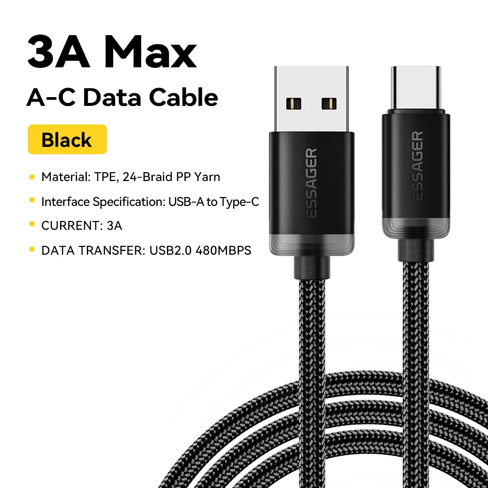 3A USB Type C Cable USB A To Type C Fast Charging Cables For iPone 15 Samsung Xiaomi Mobile Phone Data Charger Wire Cord