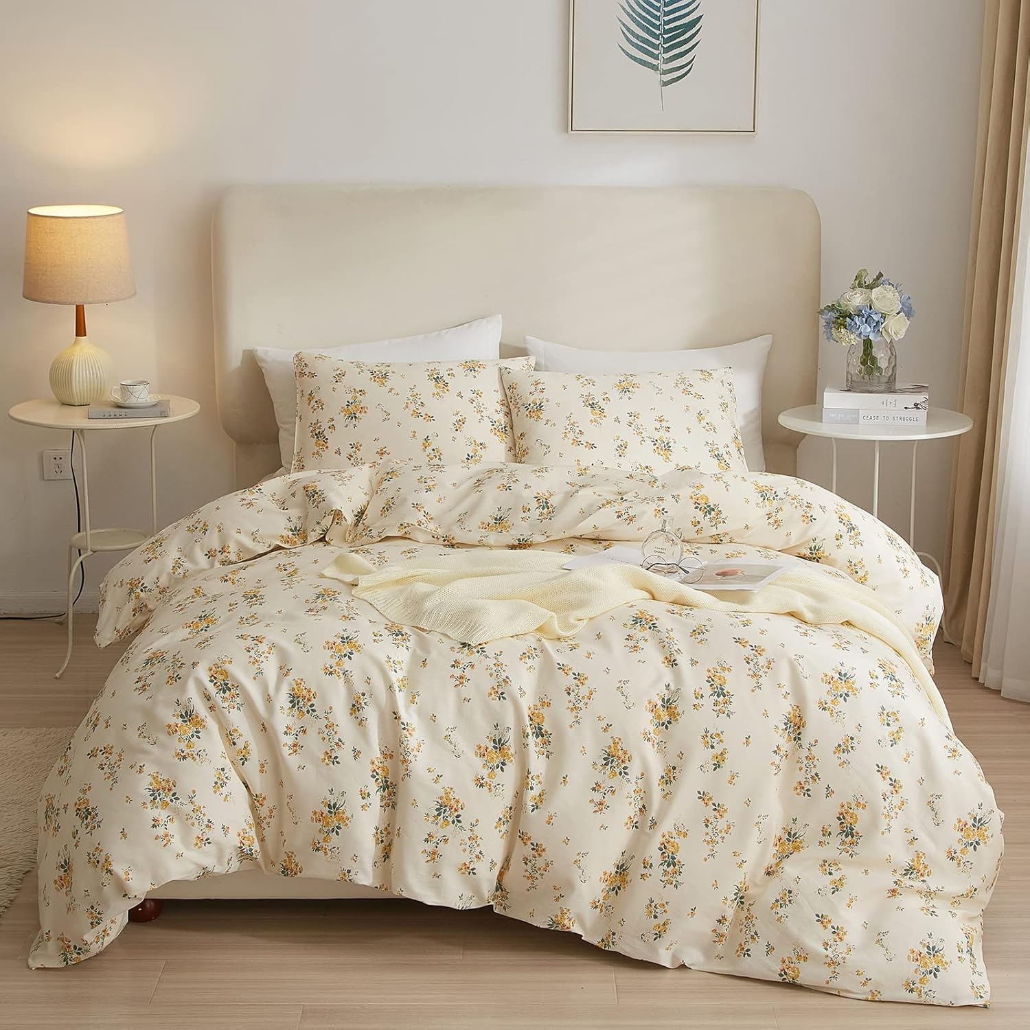 Vintage Yellow Floral Comforter Set Full with 2 Pillowcases