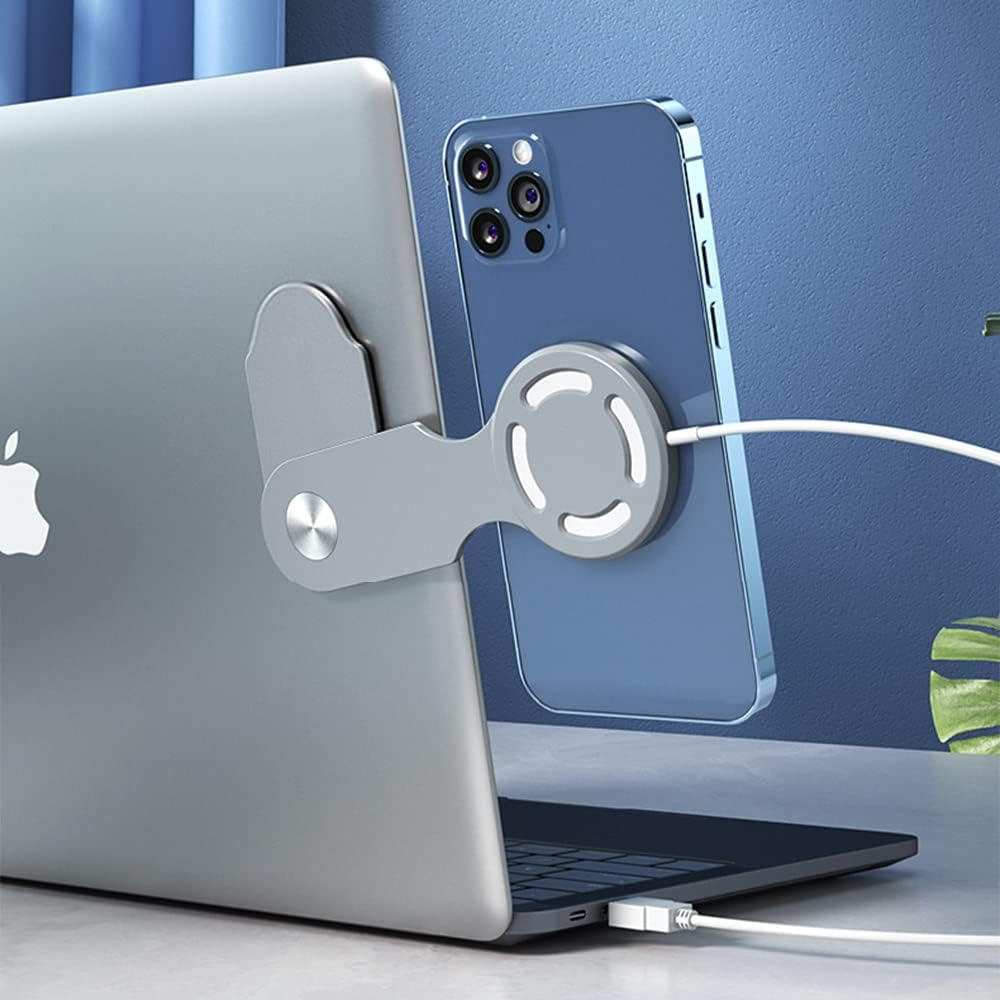 2PCS Laptop Phone Holder,Laptop Phone Mount, Cell Phone Holder for Computer Monitor, Computer Macbook Accessories,Apple Ipad Mount,Foldable for Iphone13/14/15/16/17 Series with 3M Adhesive,Black+Grey