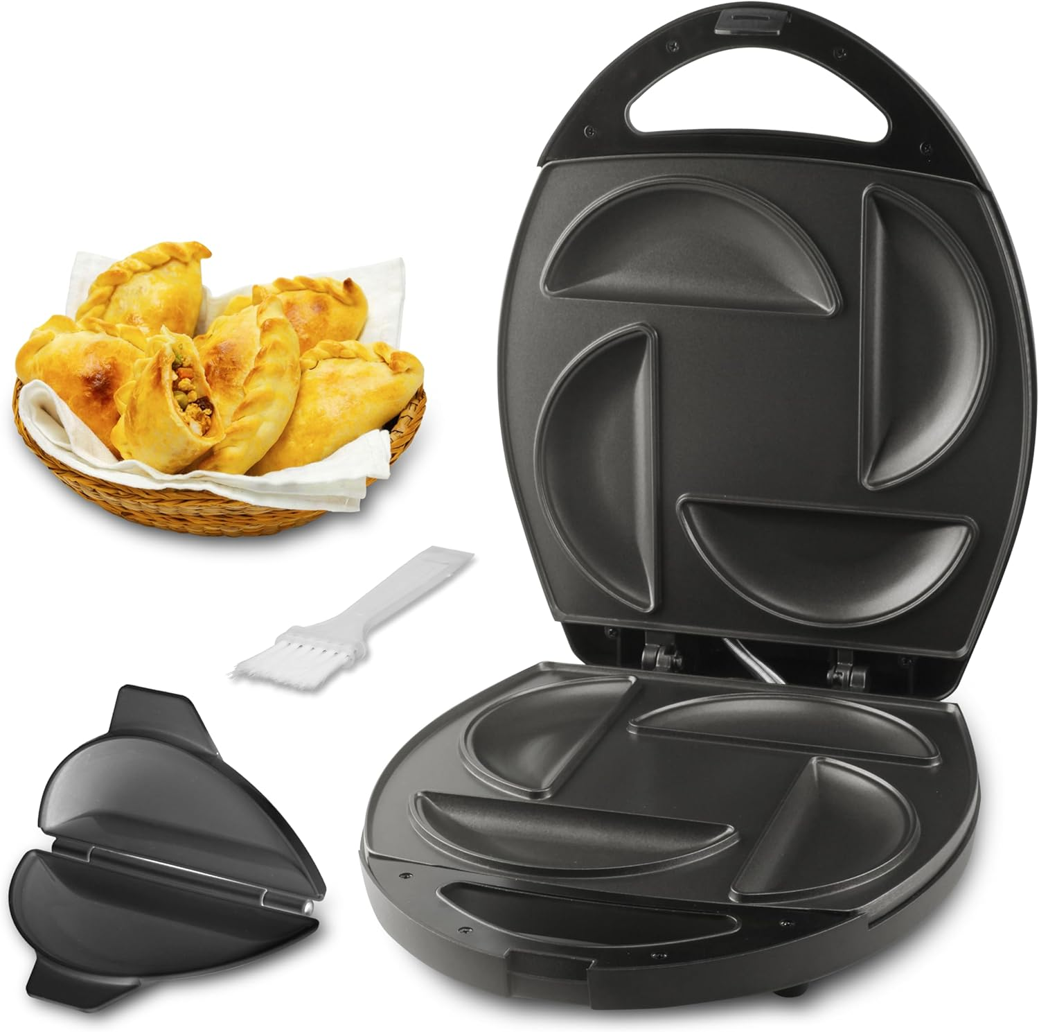 Electric Empanada Maker Machine with Press Mold,Large Dumpling Maker Press,Pierogi Maker Press Machine,Make 4 Psc of 6 Inches Large Empanadas,Jamaican Beef Patties,Calzones,Pocket Pies,Black