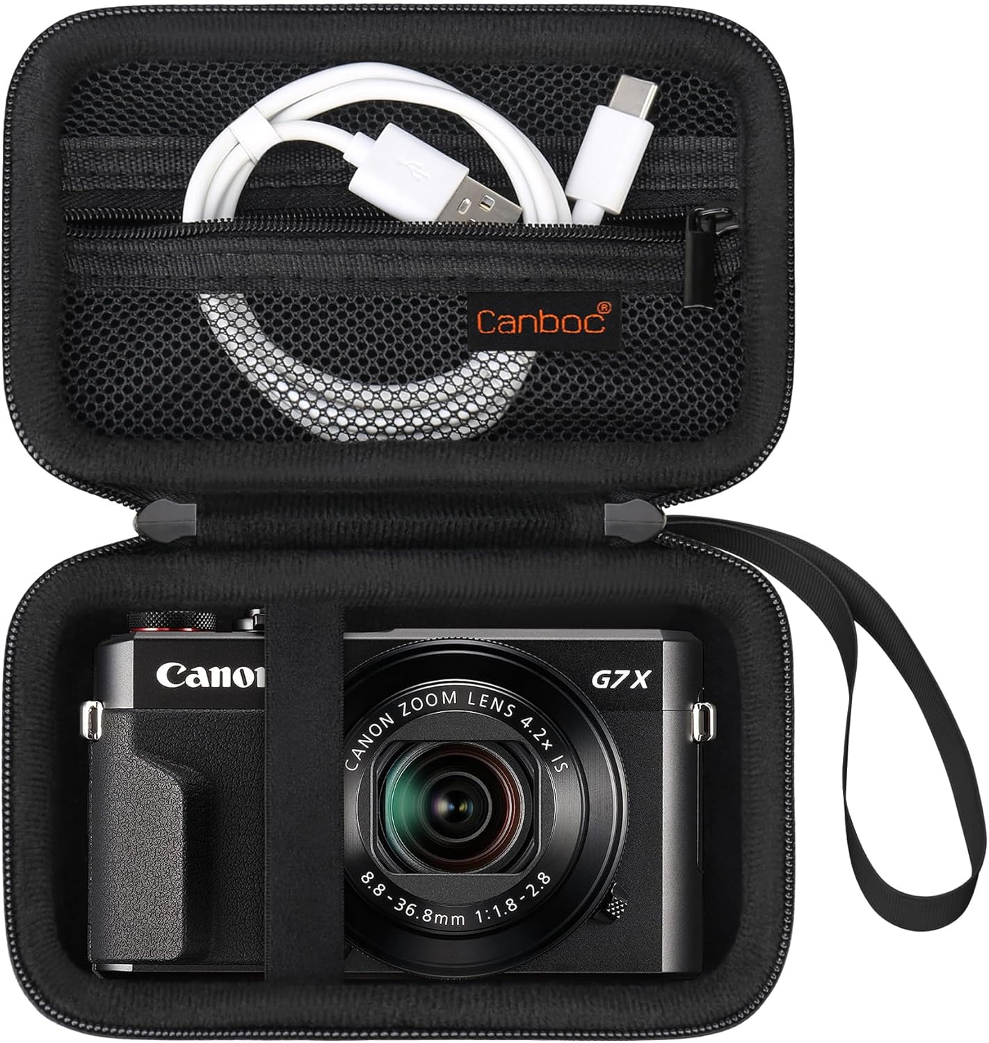 Canboc Camera Case for Canon Powershot G7 X Mark II/ G7X Mark III Digital 4K Vlogging Camera, Point and Shoot 4K Video Camera Bag, Zipper Mesh Pocket Fits USB Cable, Batteries, Black