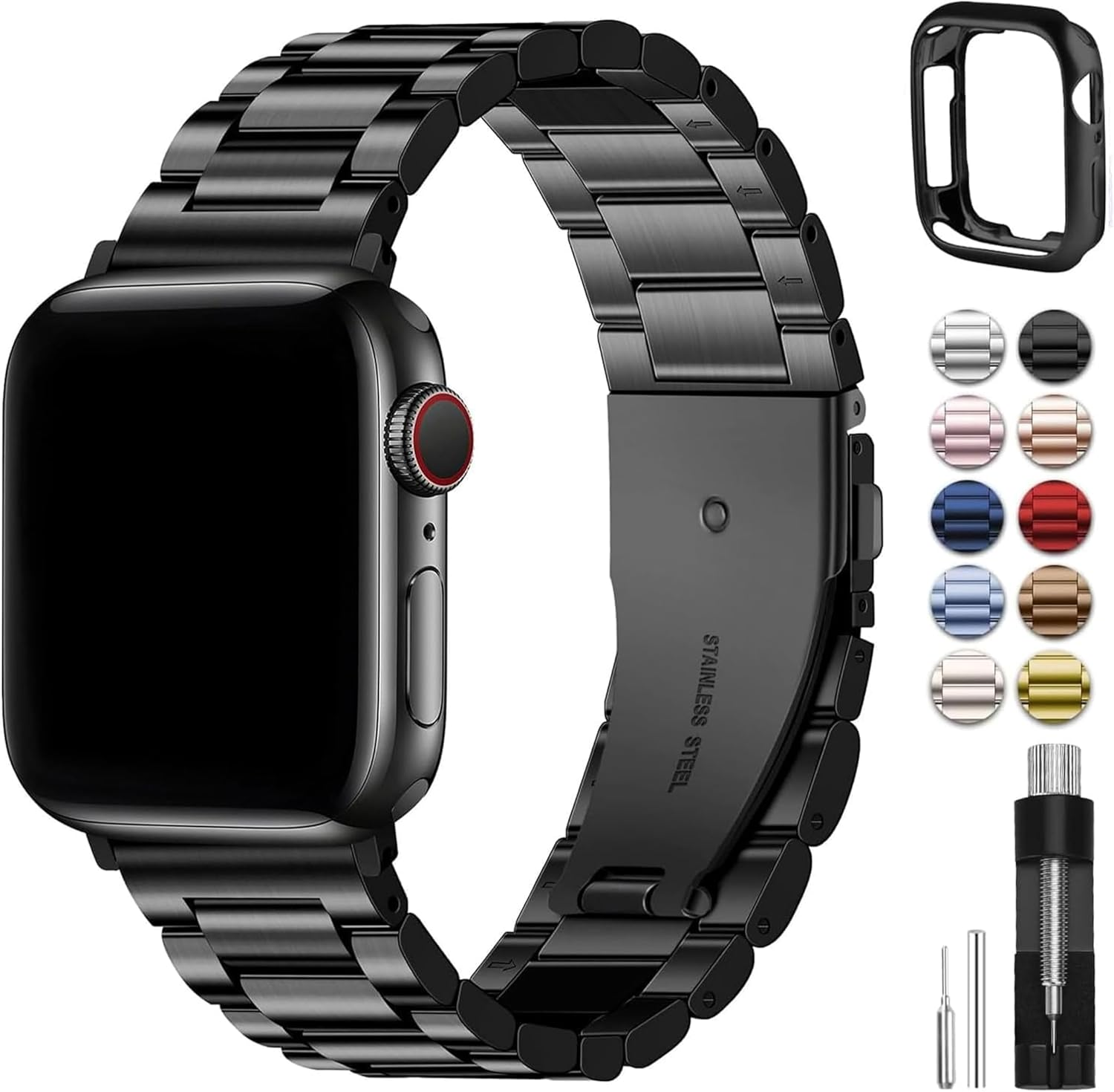 Fullmosa Stainless Steel Band With Case Compatible For Apple Watch