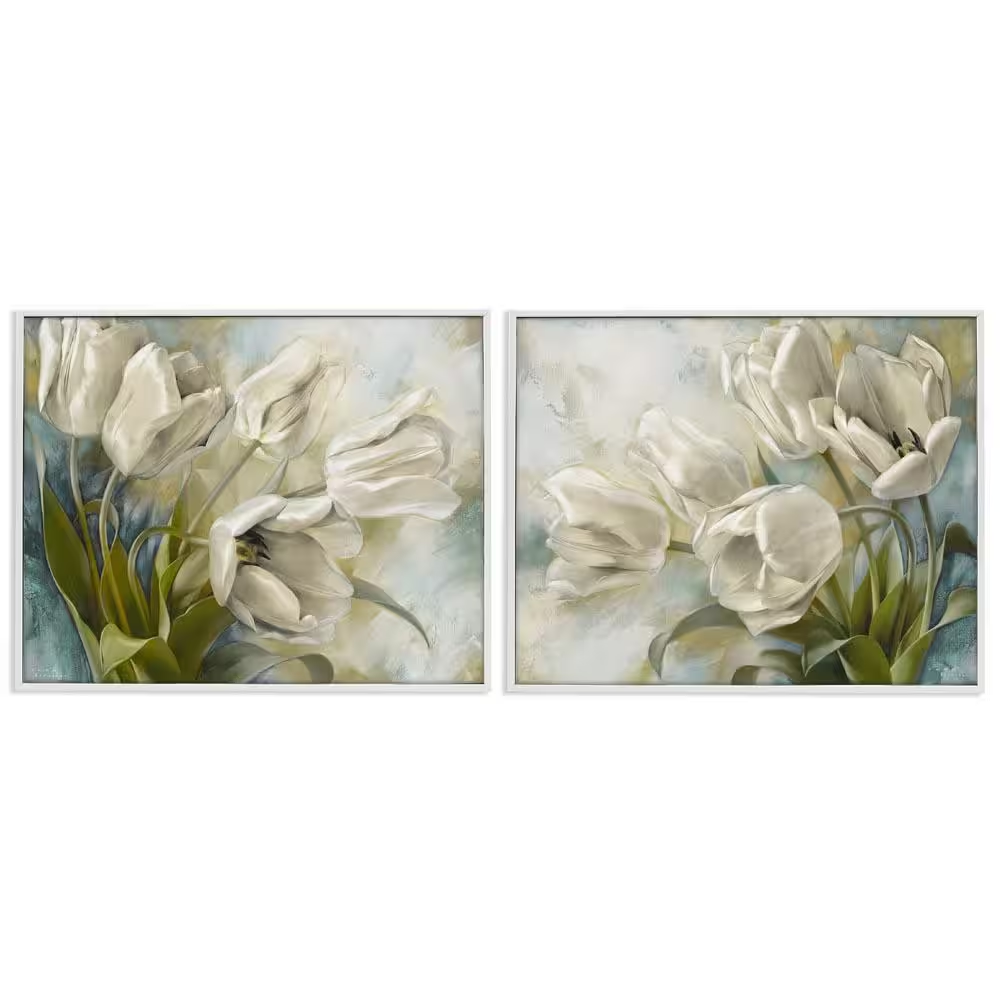 Tulips Curved Left and Right by Igor Levashov 2 Pieces White Framed Nature Giclee Art Print 24 In. X 30 In.