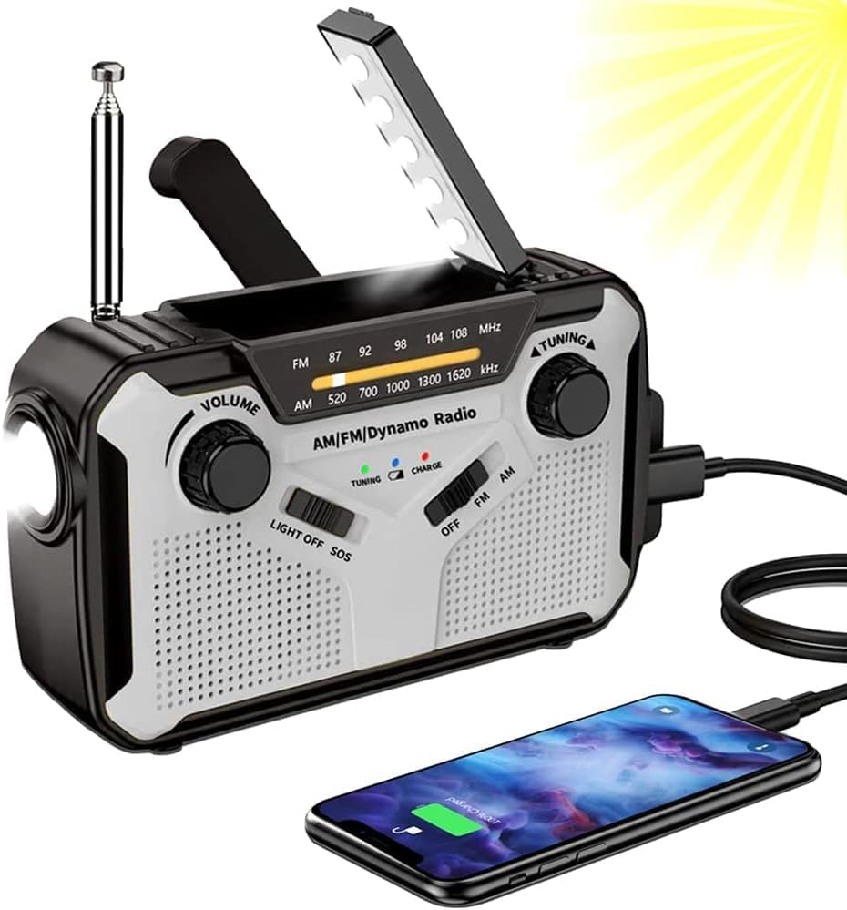 Hand Crank Dynamo Wind Up Solar Portable AM FM Radio USB Charger Light Torch UK