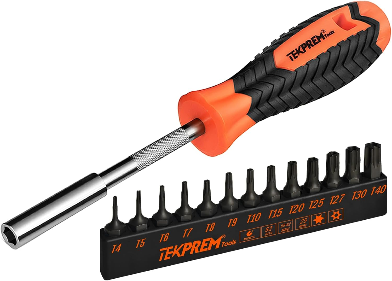 Torx Bit Set with 1/4 inch Magnetic Bit Driver, 12-Piece Security Torx Screwdriver Bit Set with 1 inch T5 T6 T7 T8 T9 T10 T15 T20 T25 T27 T30 T40 Tamper Resistant