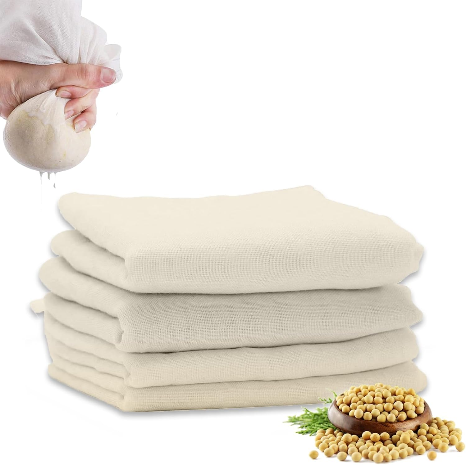 Cheese Cloths for Straining, 4 Pack, Reusable and Washable, 100% Unbleached Cotton Muslin, 50X50Cm, for Cooking, Butter, Nut Milk