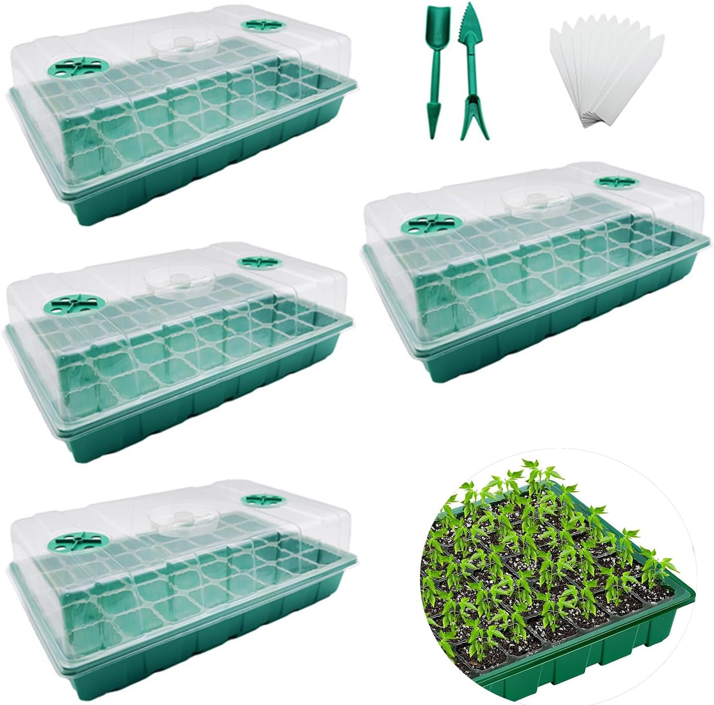4-Set Seed Starter Tray Kits with Dome and Base - 40-Cell Garden Plant Germination Trays, Seedling Tray, Cell Humidity Adjustable Seed Starting Kit,Greenhouse Germination Growth Tray