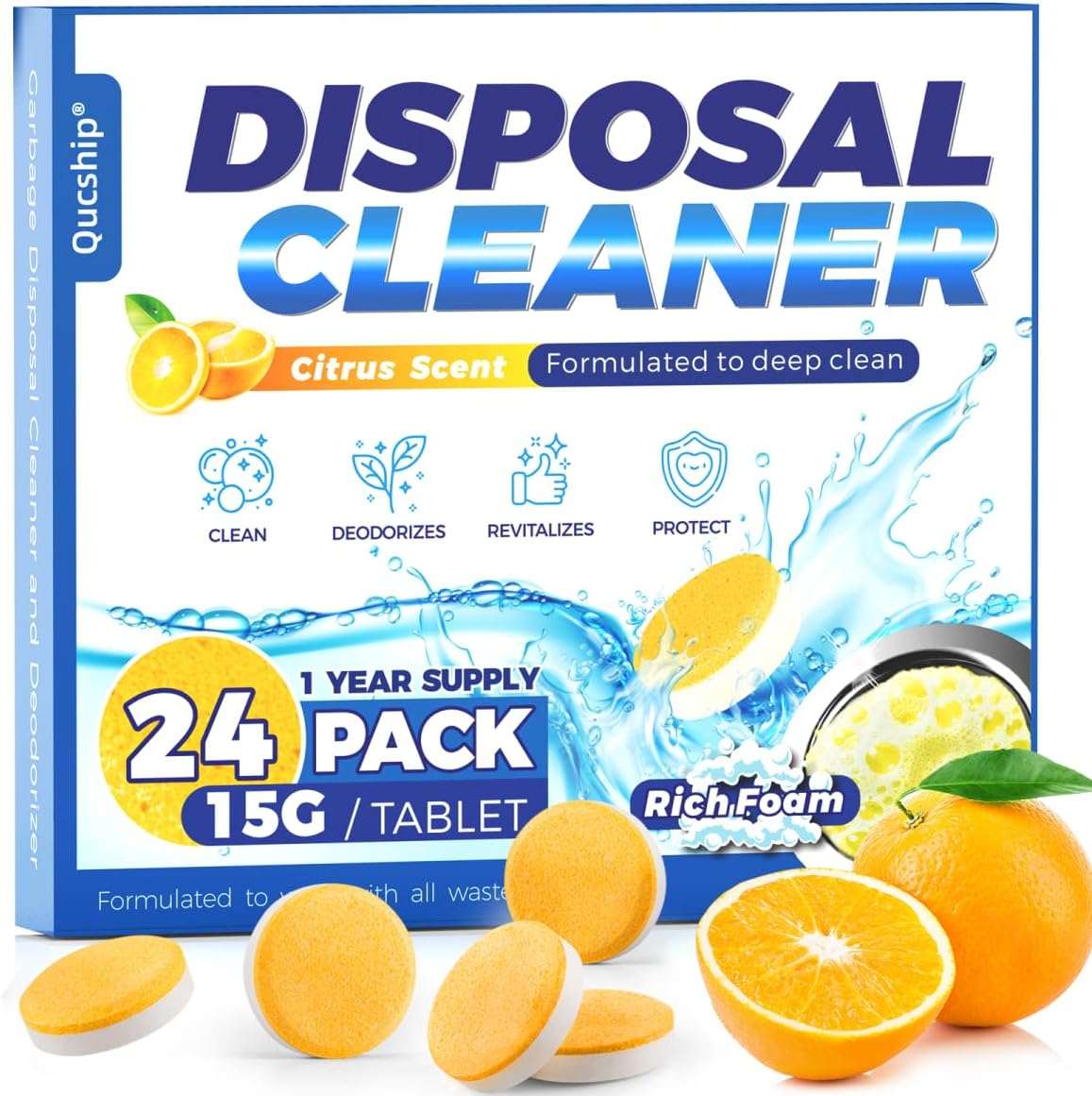 Garbage Disposal Cleaner Tablets 24 Pack Citrus Foaming Sink Drain Deodorizer