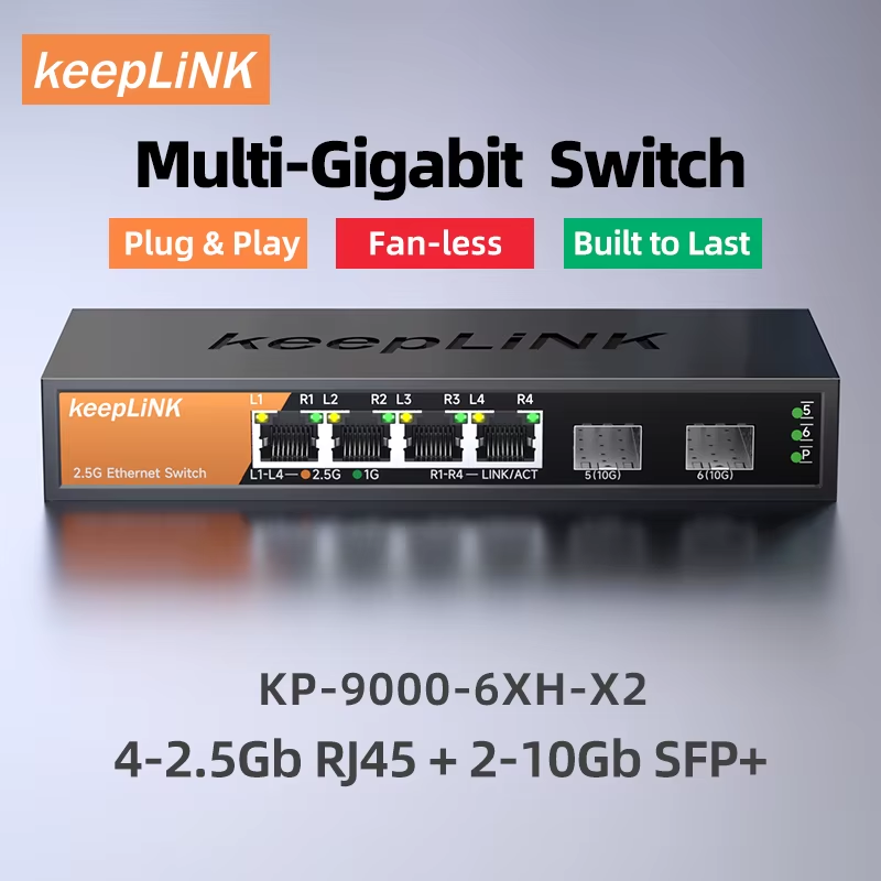 6-Port Multi-Gigabit Switch 4x 2.5Gb RJ45 2x 10G SFP+ Unmanaged