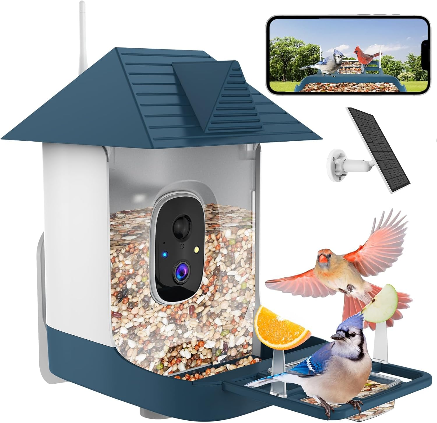 Bird Feeder with Camera,Wifi Outdoor Smart Bird Feeder Camera with Built-In AI Birds Recognition,Solar Powered,Auto Record Video by Cloud Storage,Fhd Birds House with Cam,Ideal Gift for Dad and Mom