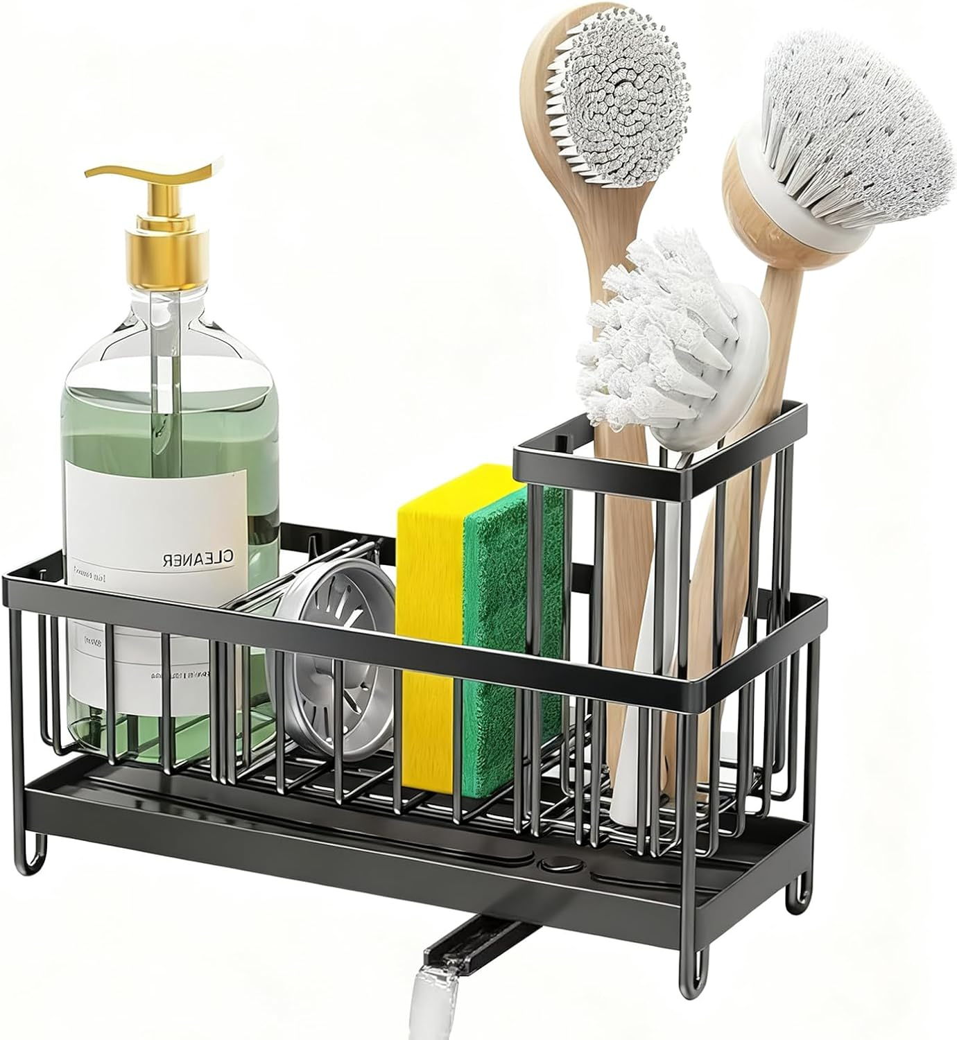 Kitchen Sink Caddy Organzier with Dish Brush Holder Kitchen Countertop Organizers Sink Caddy Sponge Holder for Kitchen Counter Accessories & Storage Rack
