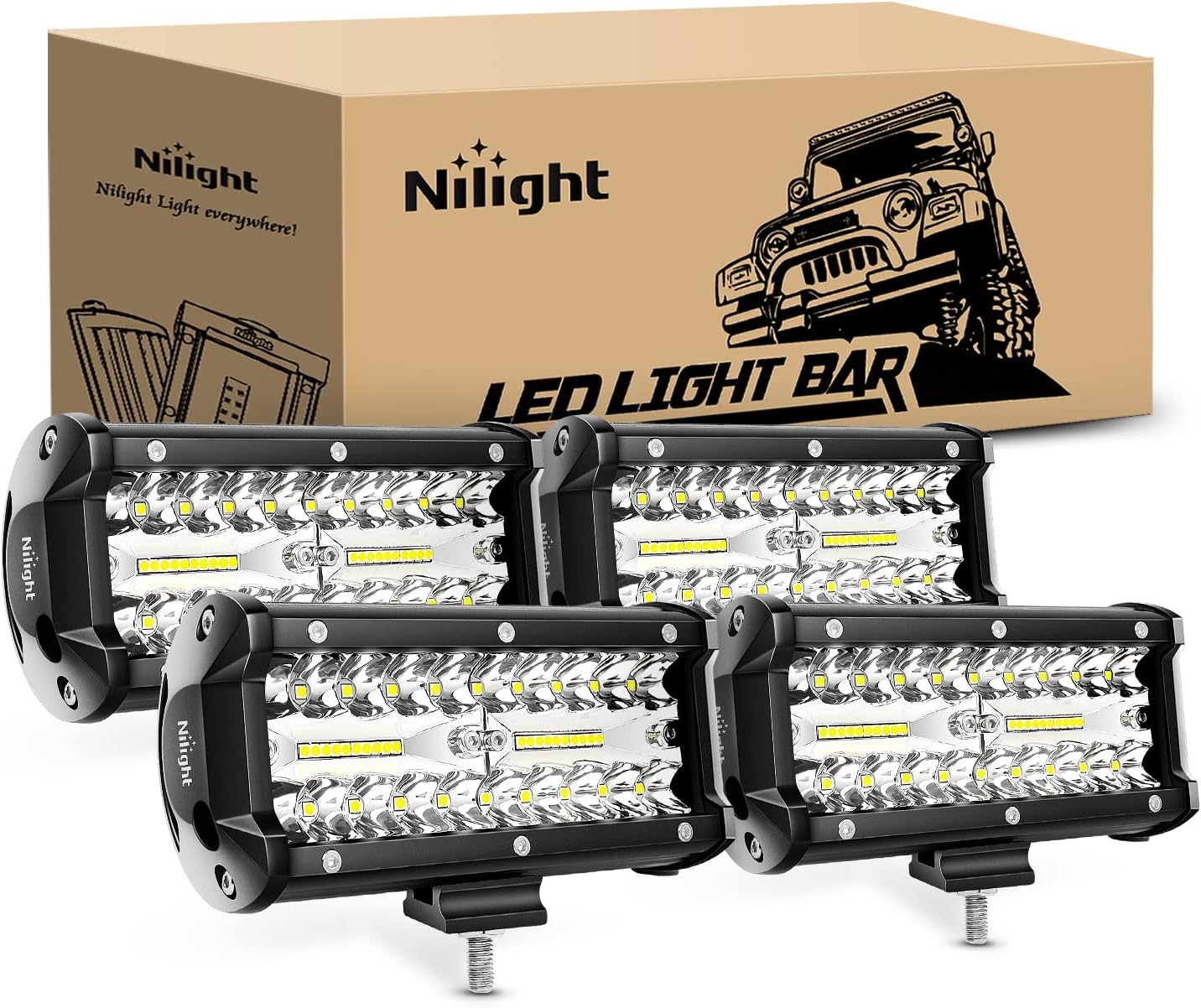 Nilight LED Pods 4PCS 6.5 Inch 120W Light Bar Triple Rows Spot Flood Combo Dr... - Picture 2 of 17