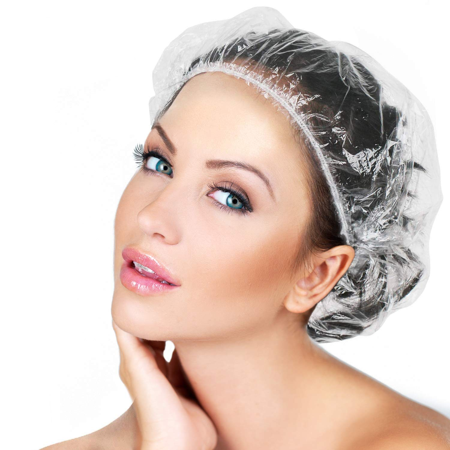Disposable Shower Caps 100 Pcs - Multi-Purpose Thickening Elastic Bath Cap Plastic Waterproof Clear Bath Shower Caps Women Spa,Home Use, Hotel and Hair Salon, Portable