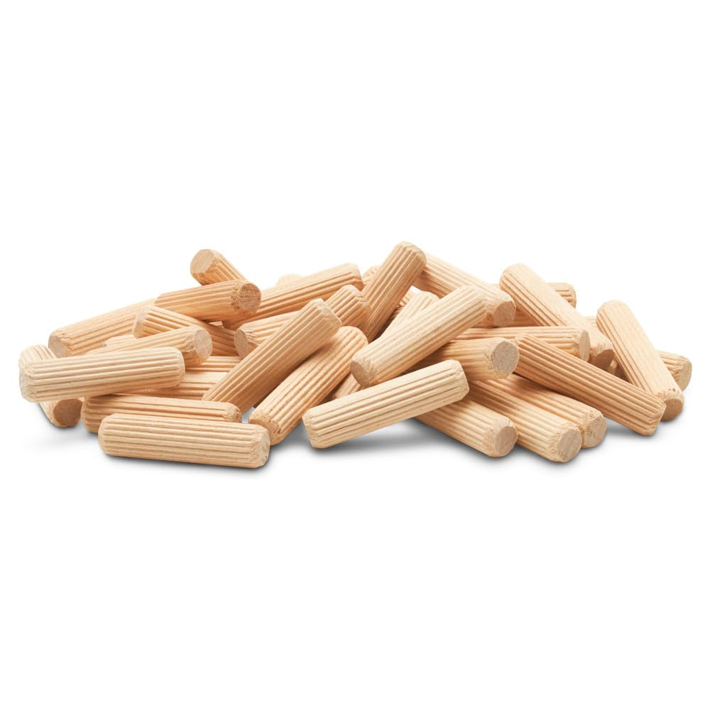 Wooden Dowel Pins 3/8 X 1-1/2 Inch, Pack of 100 Fluted Dowel Joints for Woodworking, Furniture and Crafts, by