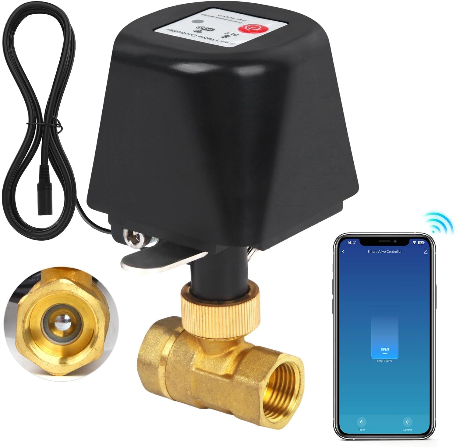 Smart Motorized Ball Valve, Wifi Shutoff Water Valve, Smart App Control, 4 Timer Modes, Supports 2.4 Ghz Wifi Only, Various Sizes, Brass Valve, G-Thread 1/2