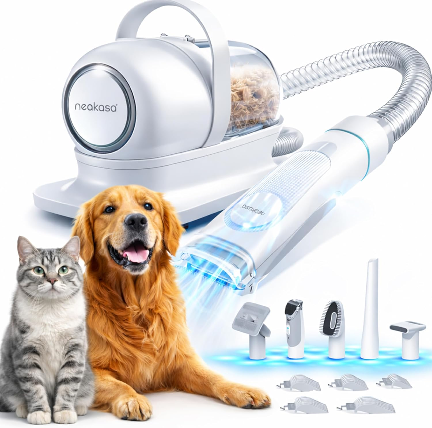 P1 Pro Pet Grooming Kit & Vacuum Suction 99% Pet Hair, Professional Clippers with 5 Proven Grooming Tools for Dog and Cat