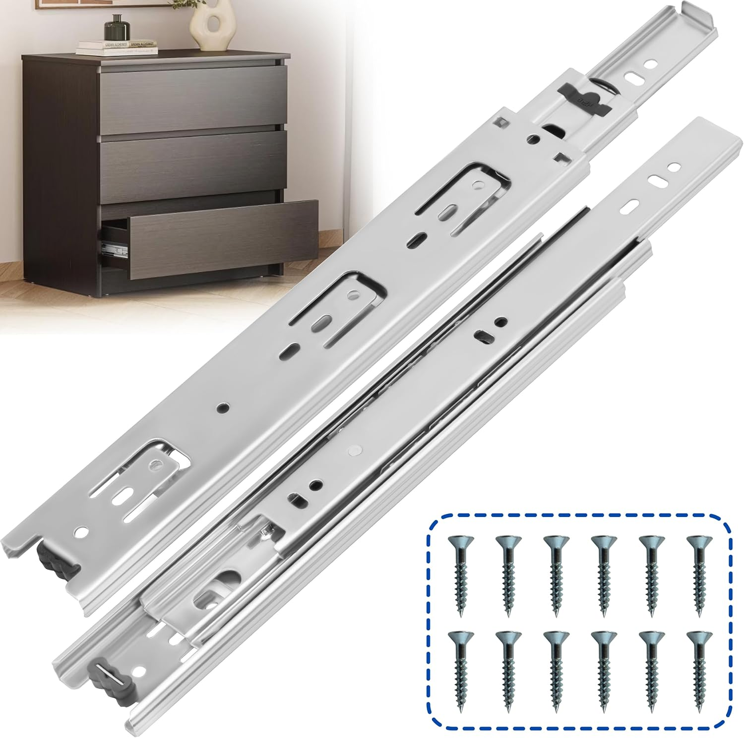 8 Inch Drawer Slides 1 Pairs (2Pcs) Heavy Duty Full Extension Ball Bearing, Side Mount Drawer Rails, 8