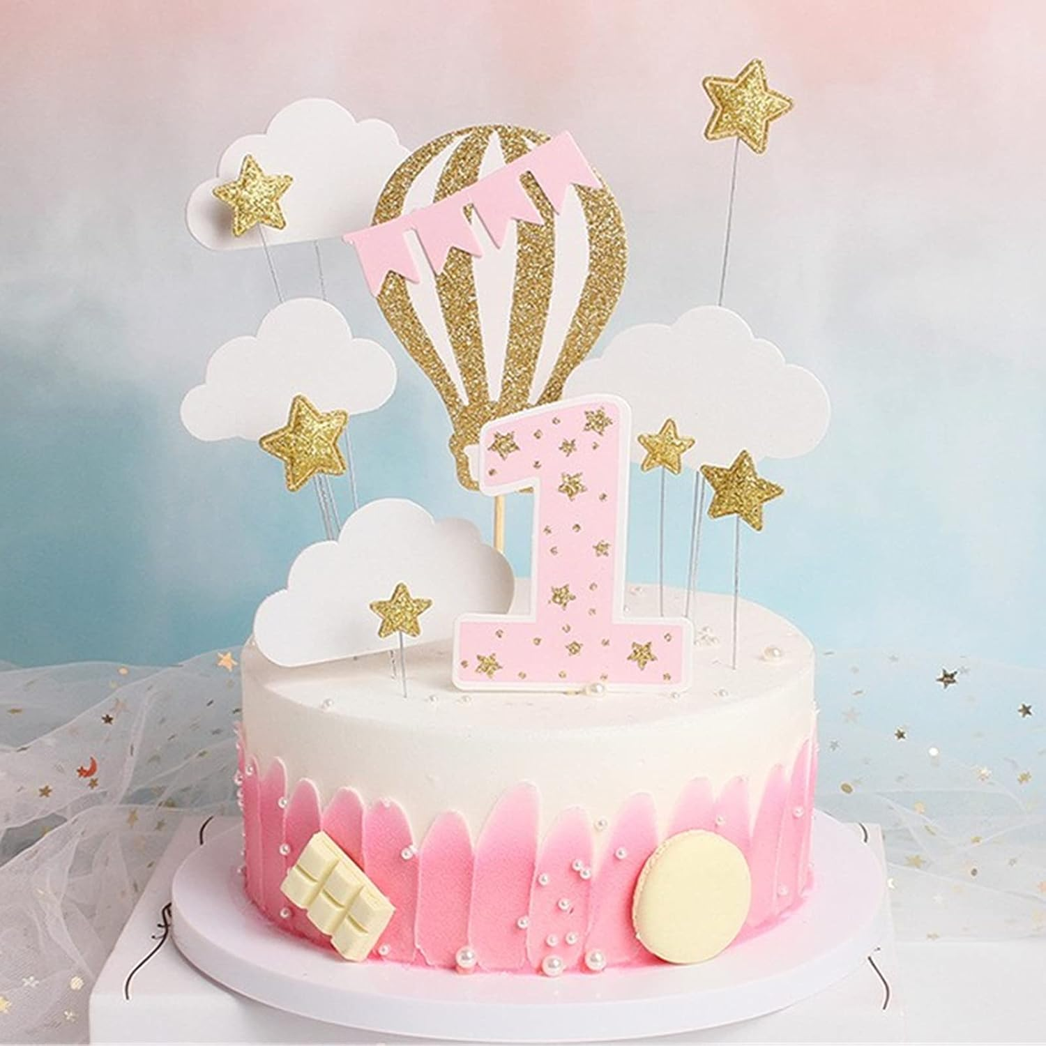 12 Pack Hot Air Balloon Cake Topper with White Cloud Little Stars for Boys Fi... - Picture 2 of 14