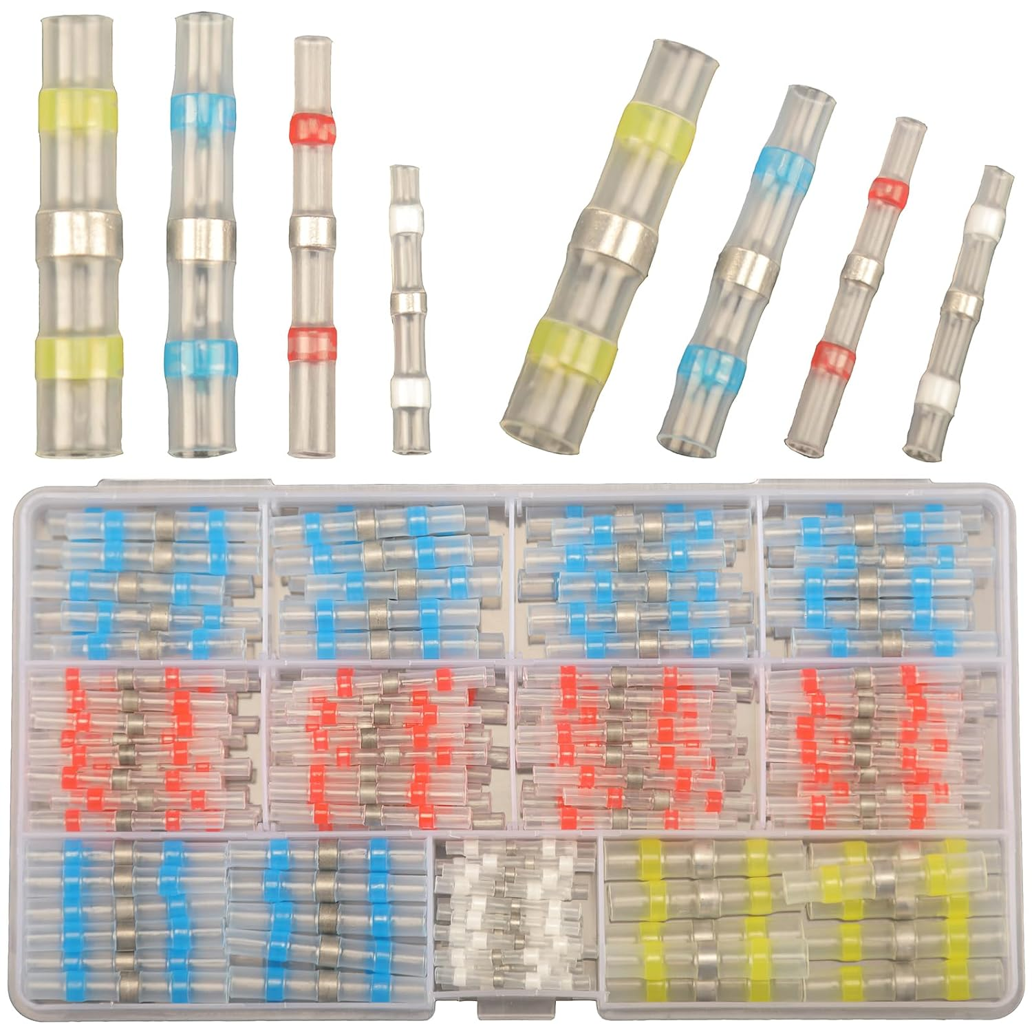 200pcs Solder Seal Wire Connectors Heat Shrink Wire Connectors, Waterproof Solder Seal Heat Shrink Wire Terminal Connectors Kit Marine Grade Heat Shrink Connectors Butt Splice Connectors
