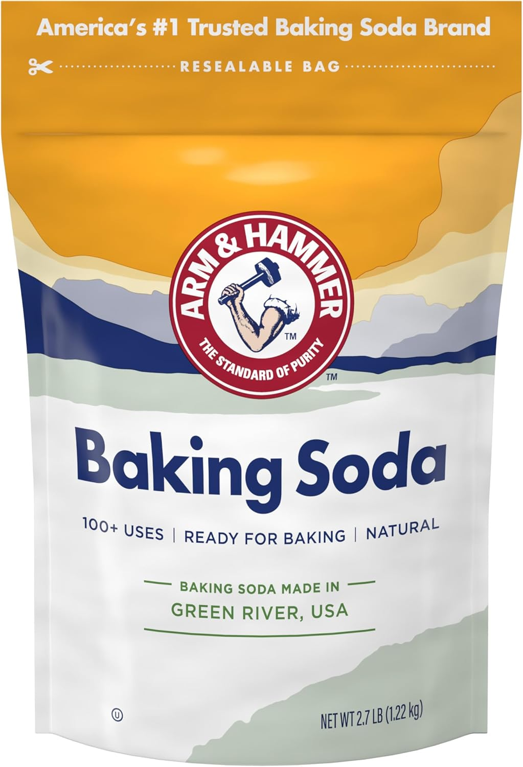 ARM & HAMMER Baking Soda Made in USA, Ideal for Baking, Pure & Natural, 2.7Lb Bag