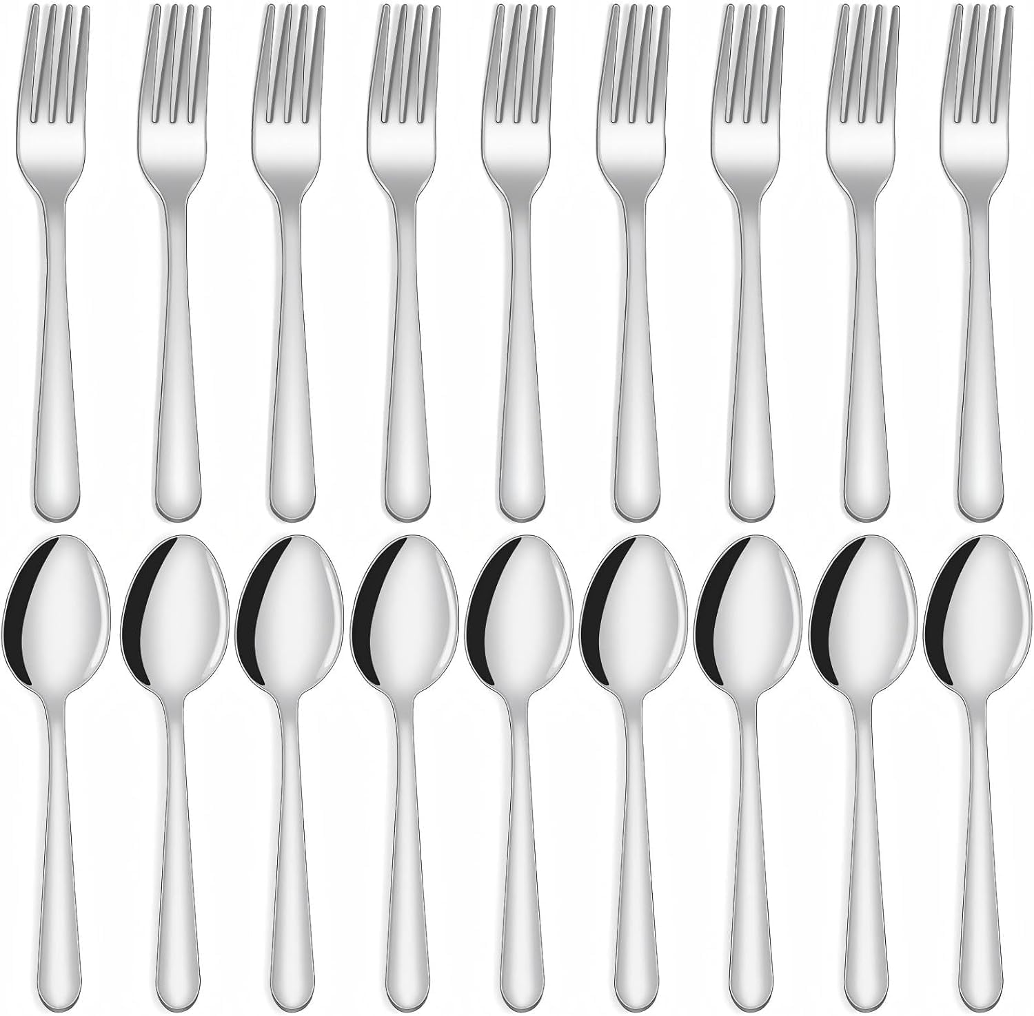 24-Piece Spoons and Forks Set Silverware Set - Forks and Spoons Food Grade Stainless Steel Silverware for Home, Kitchen and Restaurant, 12-Fork and 12-Spoon, Mirror Polished&Dishwasher Safe
