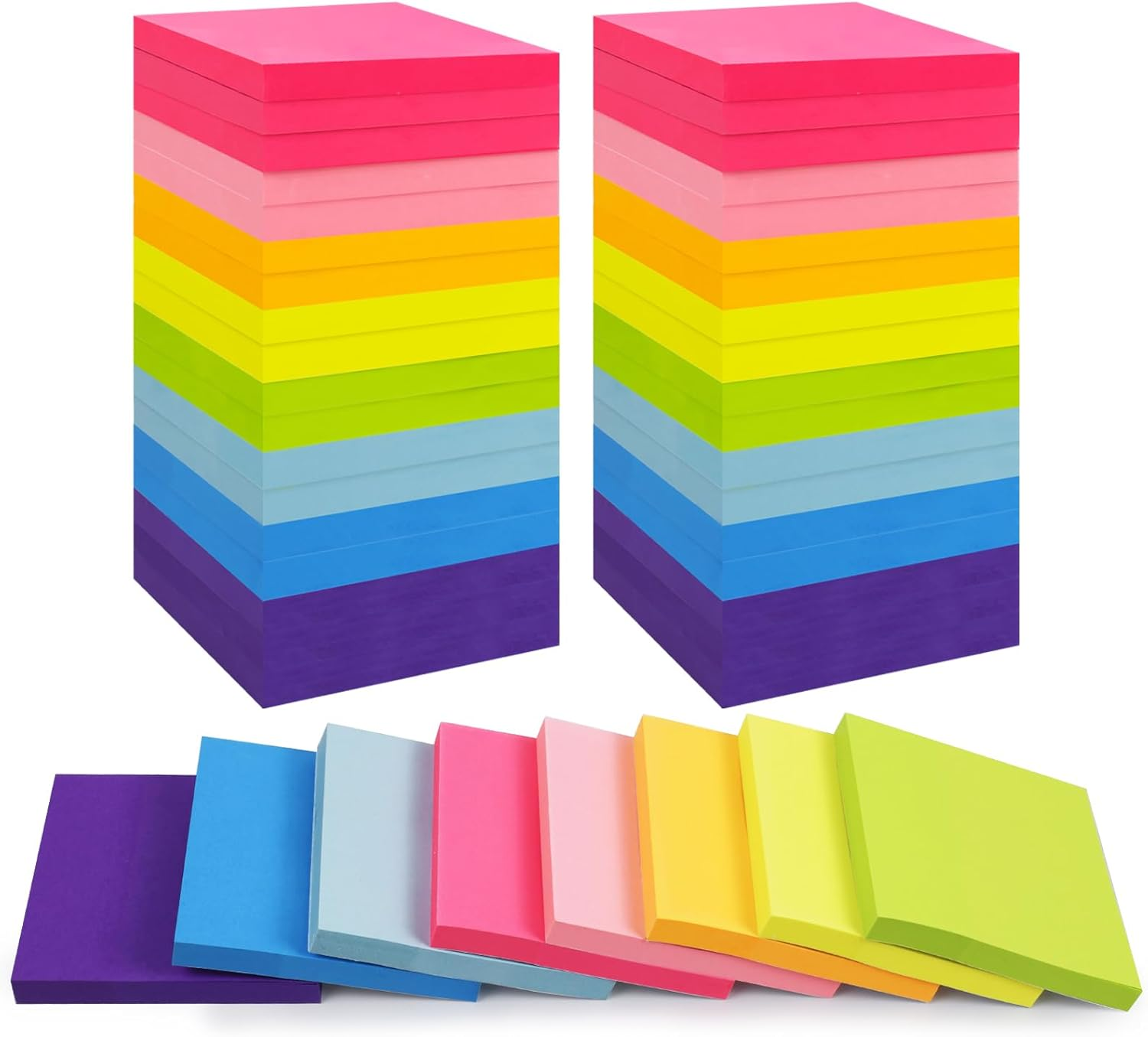 36-Pads Sticky Notes 3X3 in, 80 Sheets/Pad, 8 Bright Color Self-Stick Note Pads, Bulk Vibrant Sticky Note for Home Office School(Total 2880 Sheets)