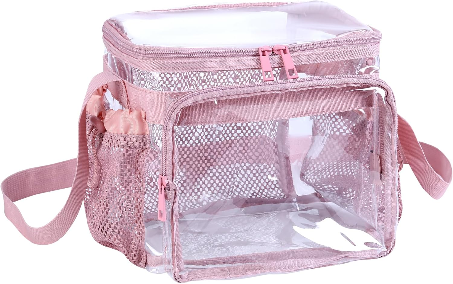 Clear Lunch Bag for Work - Heavy Duty Transparent Lunch Box for Men and Women - Stadium Approved for Correctional Officers Plastic Lunch Bag (Pink)