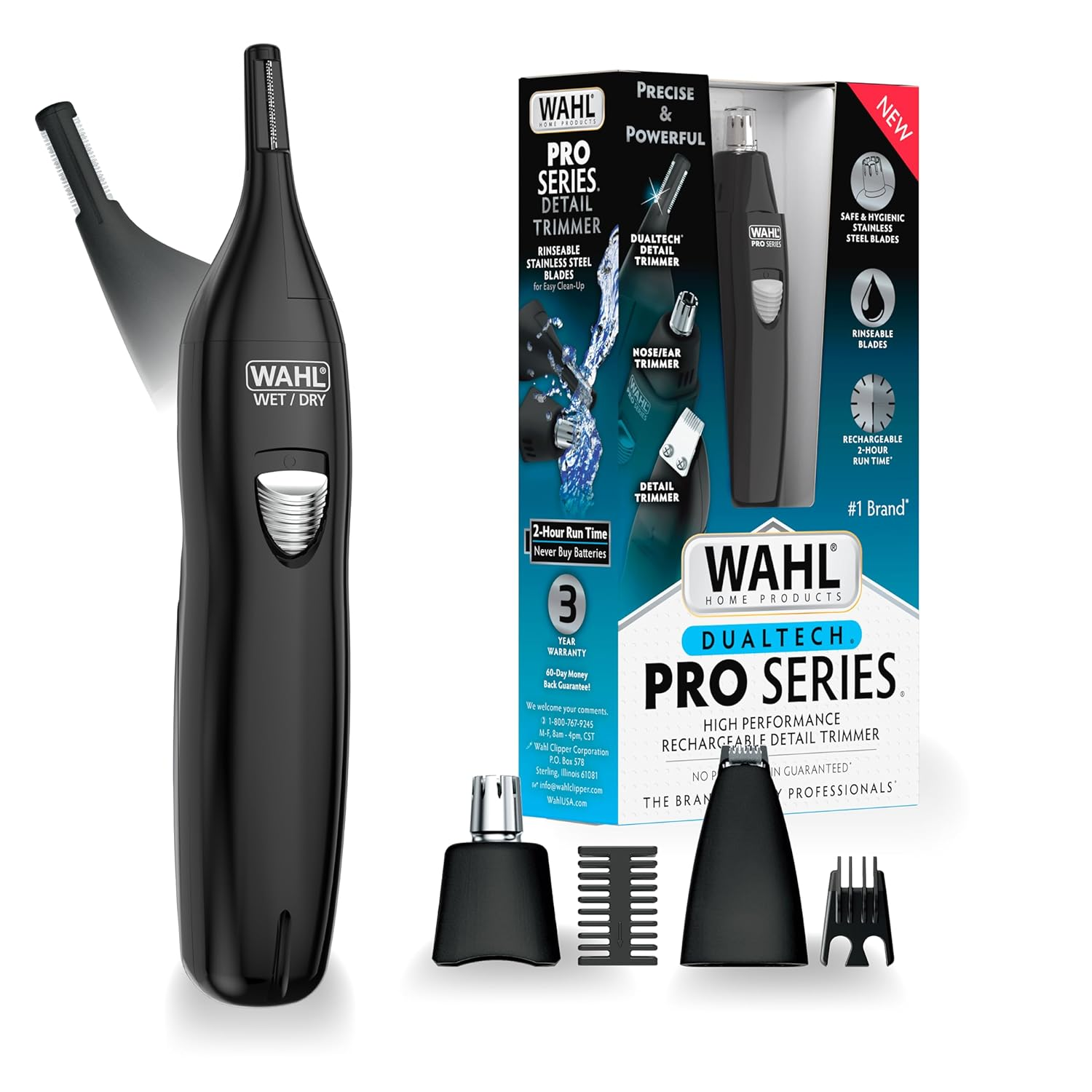 Wahl Pro Series® Rechargeable Eyebrow, Ear & Nose Hair Trimmer for Men – Painless Dualtech® Eyebrow Trimmer & Facial Hair Removal Device – Model 3025656