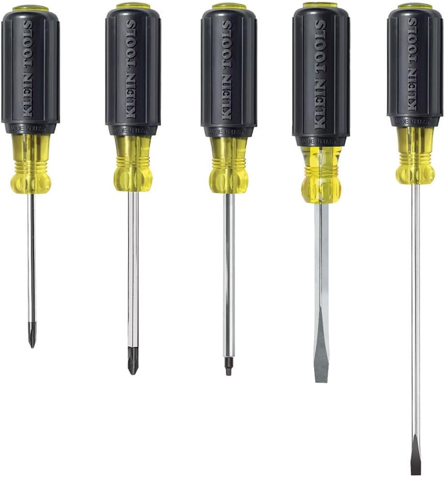 80031 Screwdriver Set, Made in USA, 5-Piece Kit Includes 2 Slotted, 2 Phillips and 1 Square Tip Screwdriver, Cushion Grip Comfort