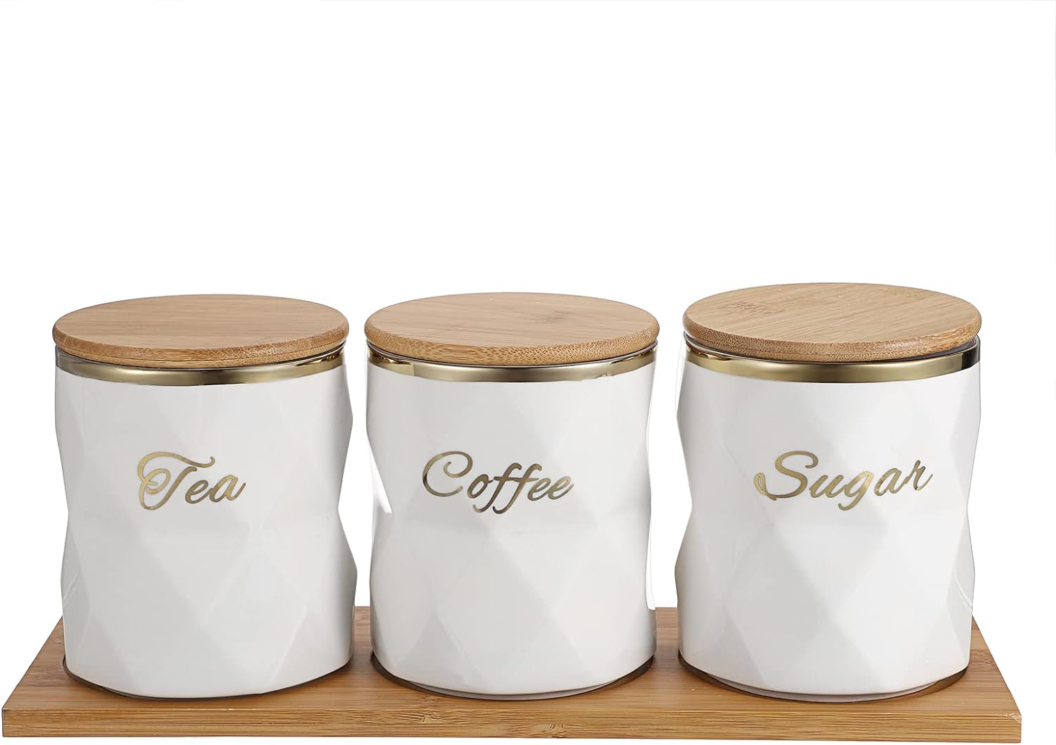 JUXYES Set of 3 Ceramic Canisters Set for Sugar Coffee Tea, Luxurious Storage... - Picture 2 of 14
