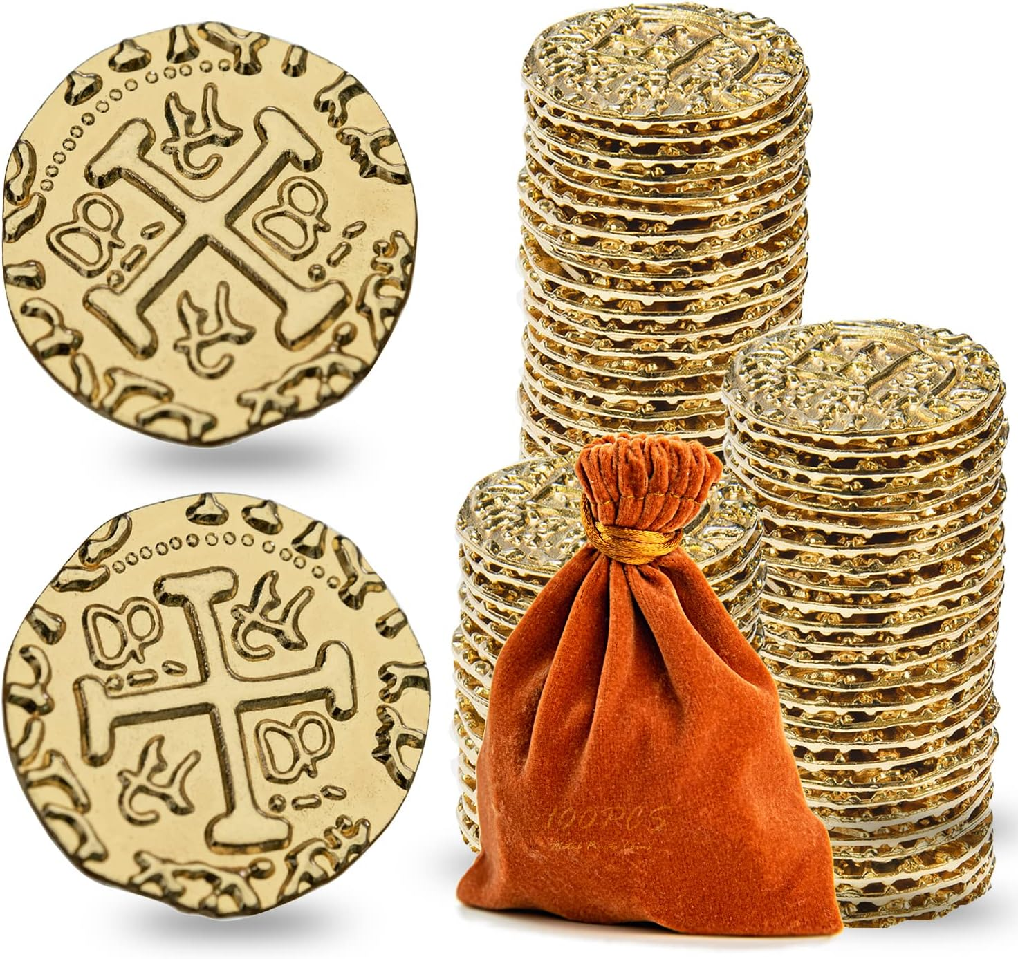 Metal Pirate Coins, Prefdo 35PCS X Large Gold Treasure Coin Set Spanish Doubl... - Picture 6 of 7