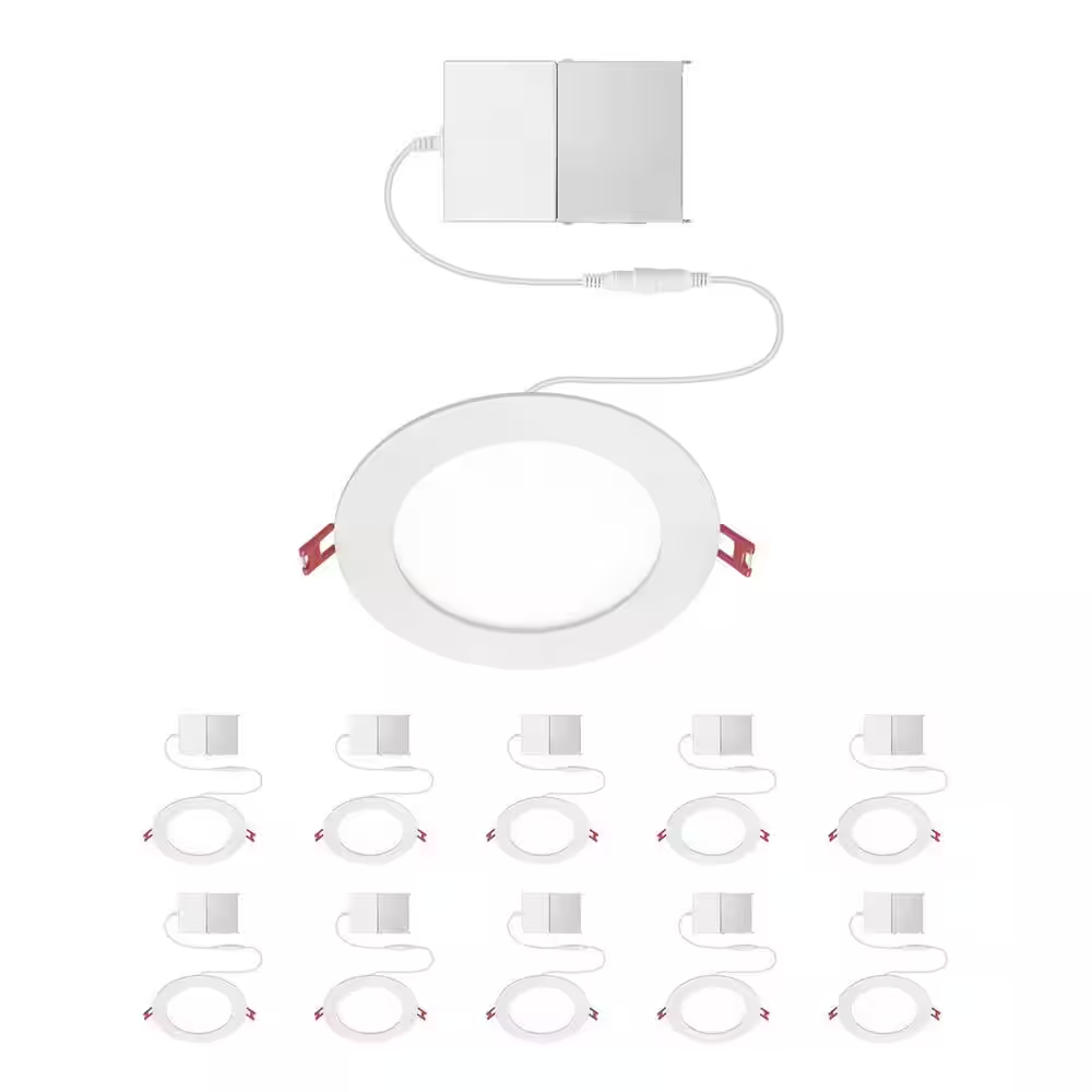 10-Pack 6 In. Value Series Slim Integrated LED Soft White Color Temperature Dimmable Canless Recessed Light, White