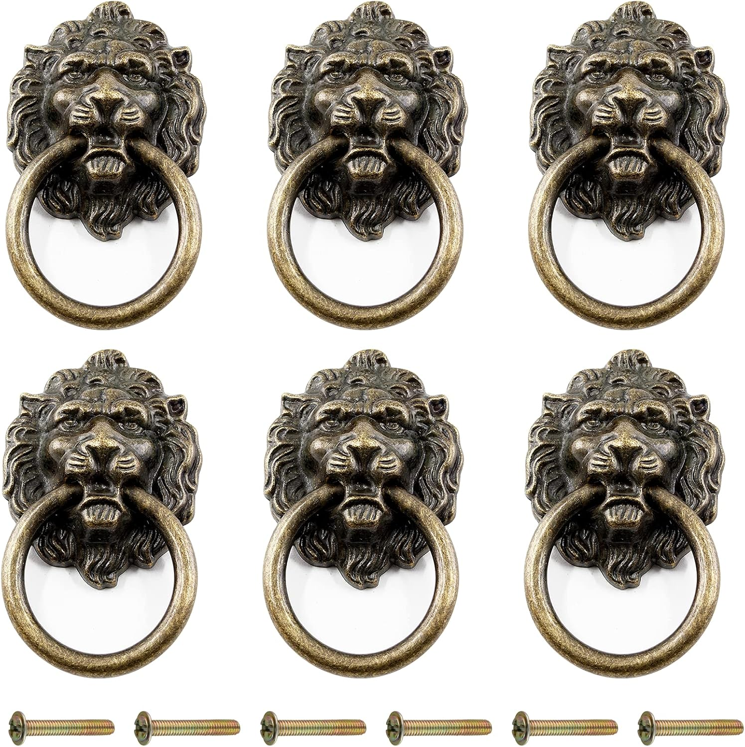 6 Pcs Lion Head Knobs Pull, Antique Bronze Ring Handles for Dresser Drawers  | eBay