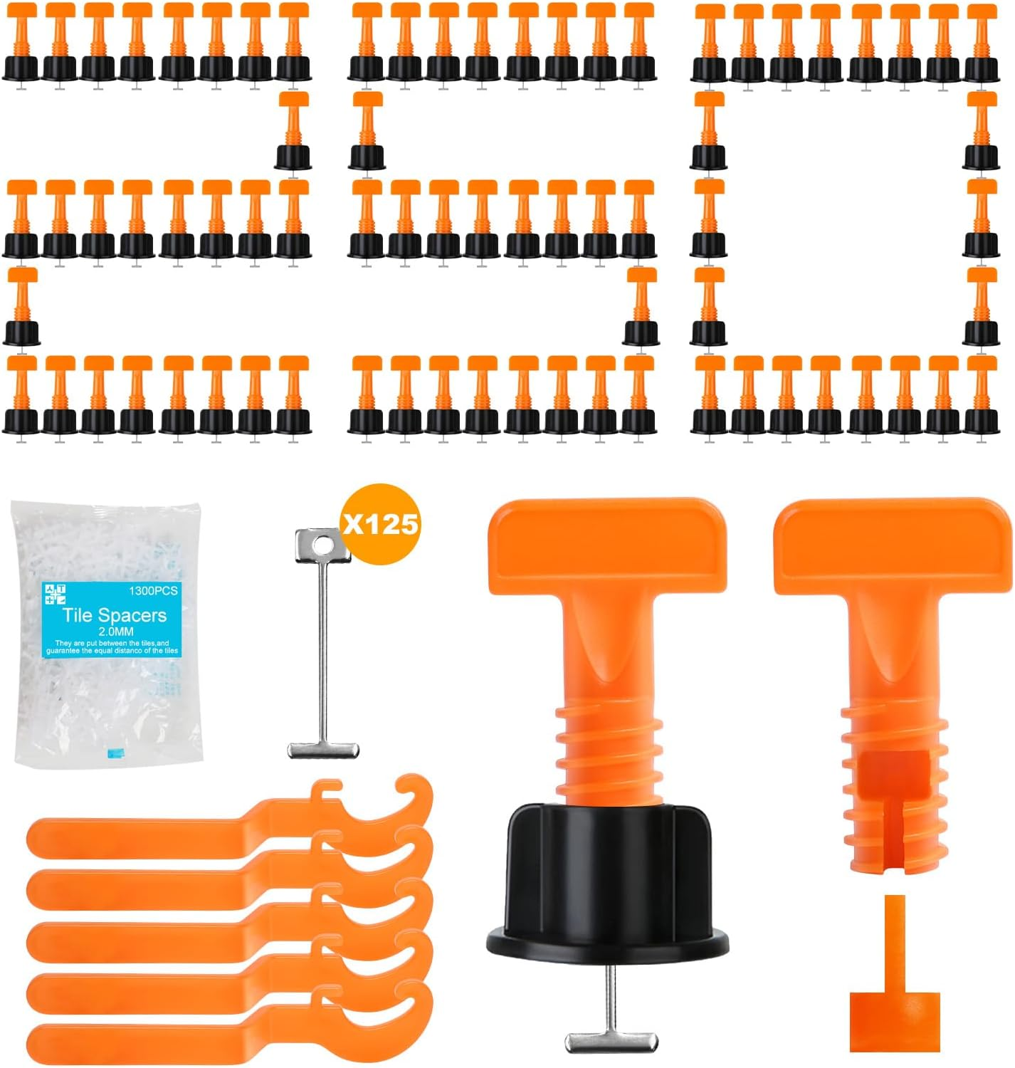 Kit Sistema de Nivelacion Azulejos 250 Pzas con Cunas Separadores y Llaves 1/16