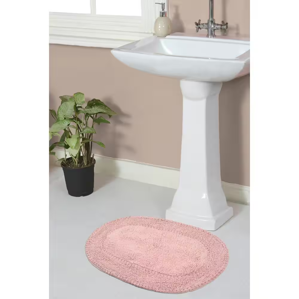 Double Ruffle Collection 100% Cotton Bath Rugs Set, 17X24 Rectangle, Pink