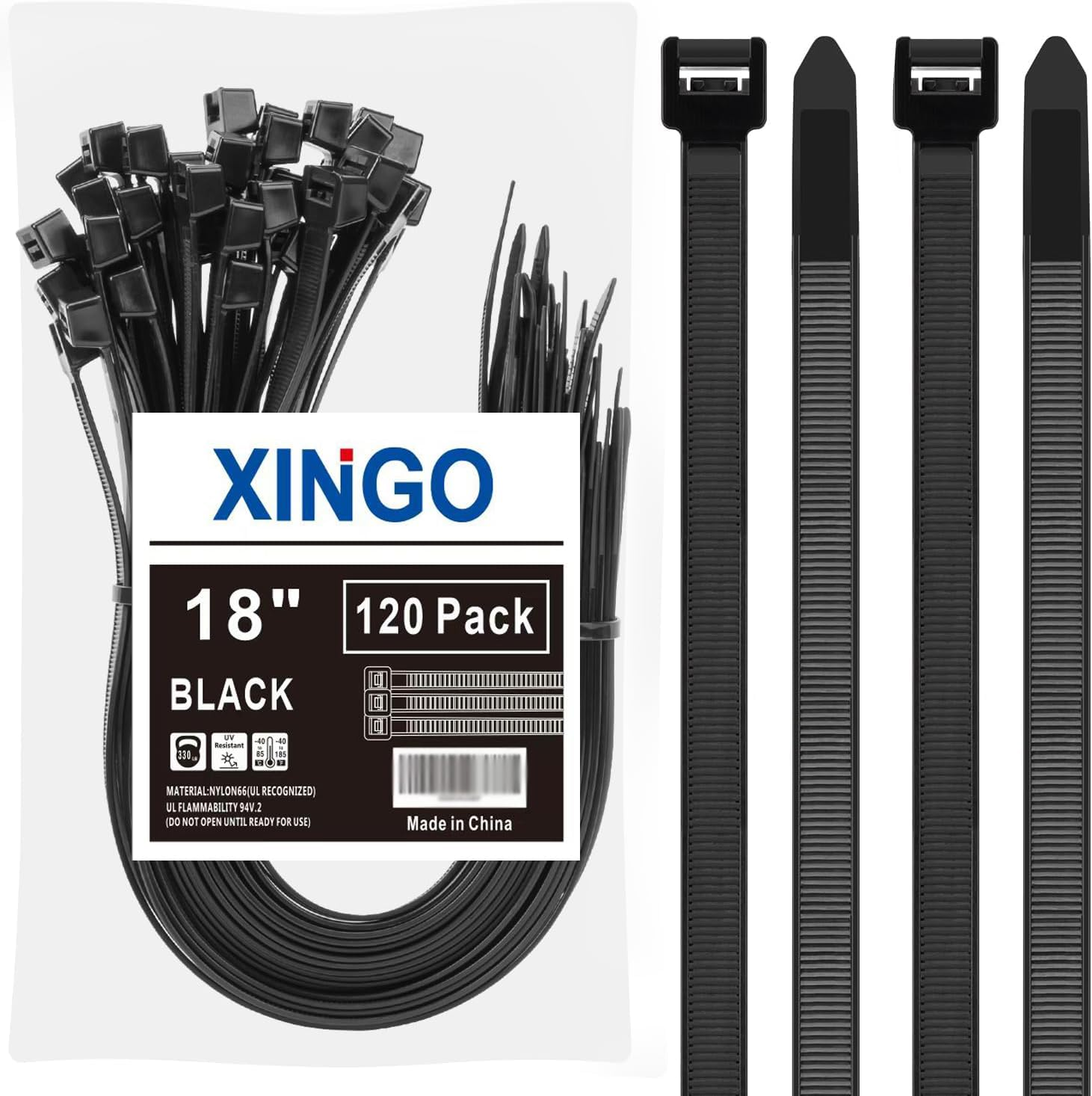 120 PCS 18 Inch Black Large Zip Ties Heavy Duty, 330 LBS Ultra Exclusive Strong Plastic Wire Ties, Large Cable Ties Extra Long Tie Wraps For Indoor and Outdoor Use