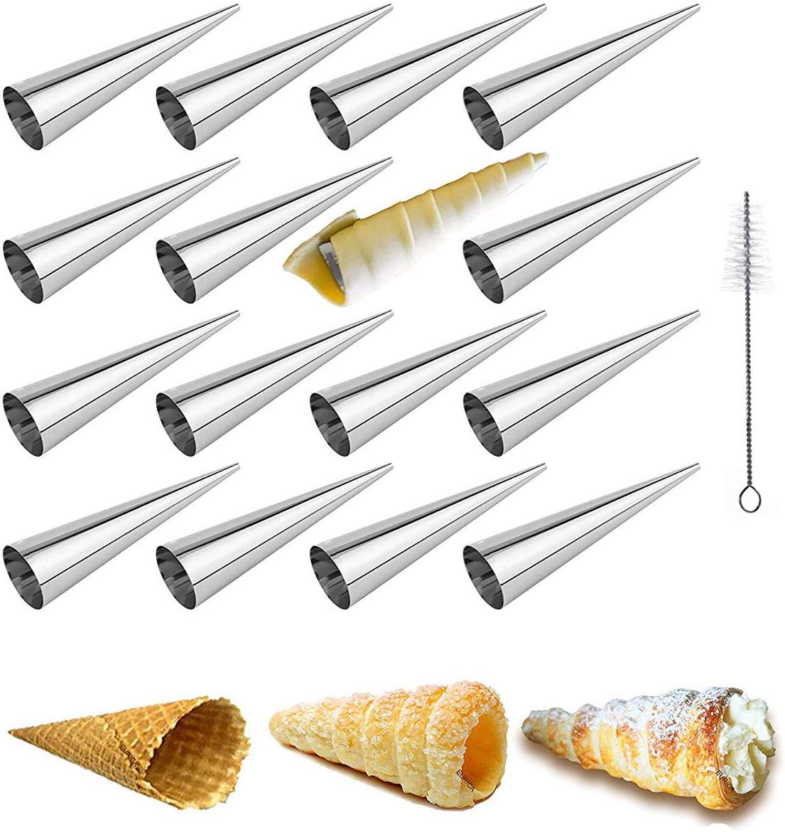 16 Pcs 5 Inch Stainless Steel Cream Horn Molds Conical Danish Pastry Cones