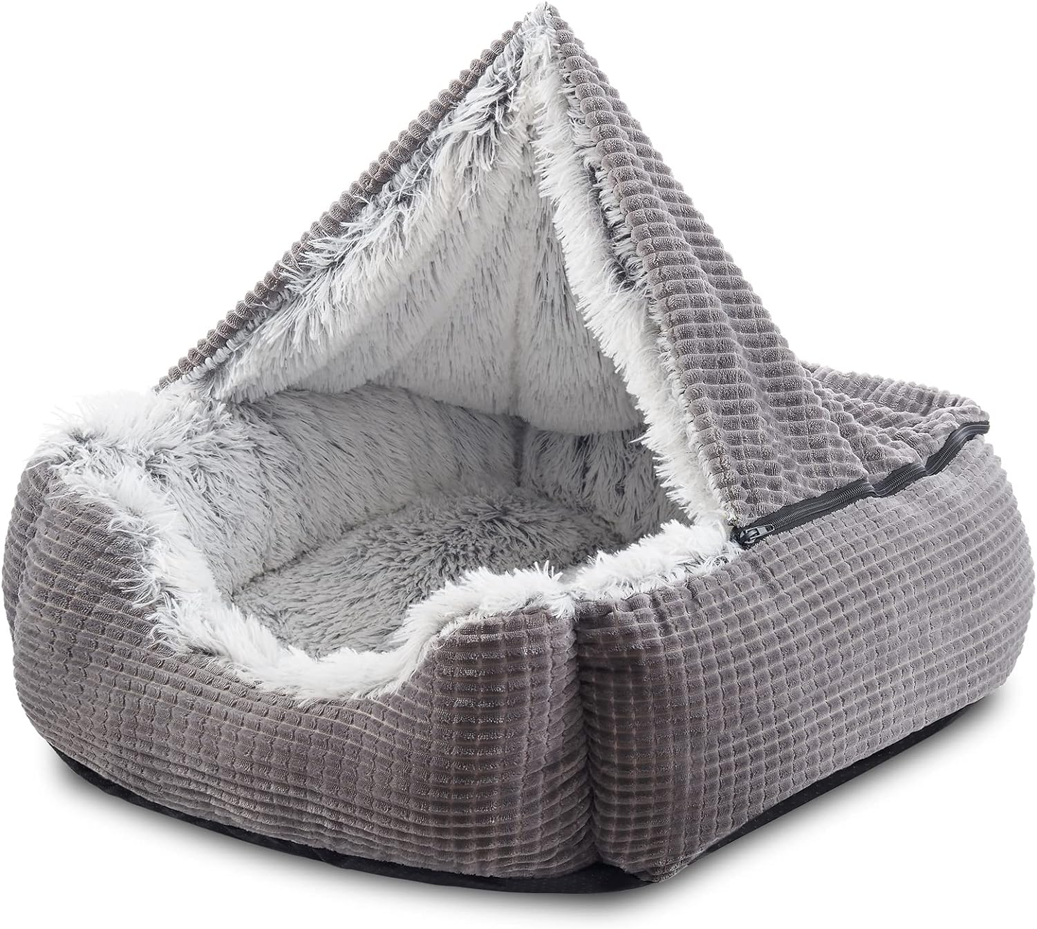 Dog Beds for Large Medium Small Dogs, Rectangle Cave Hooded Blanket Puppy Bed, Luxury Orthopedic Cat Beds for Indoor Cats, Warmth and Machine Washable (30 Inches, Grey)