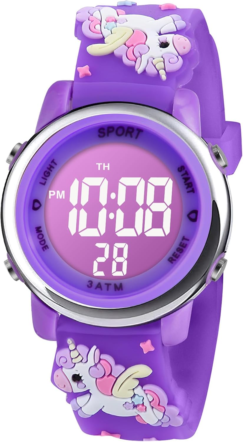 Kids Watch, Toddler Digital Watch, Digital Watch LED Electrical Watches 7 Color Lights Watch Sport Outdoor with Alarm Stopwatch Unicorn Toys Gift for 6-12 Year Girls Children Wristwatch