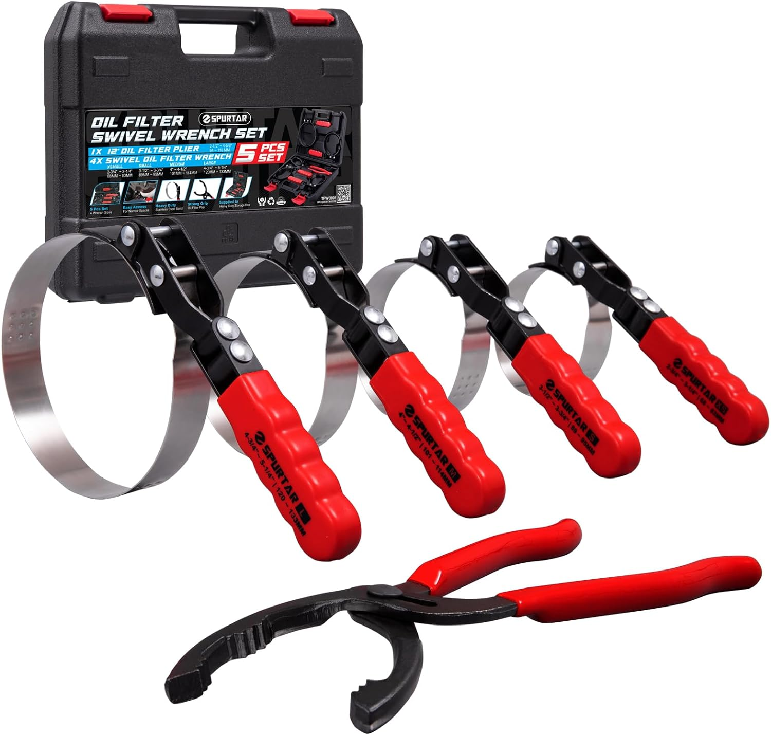 Swivel Oil Filter Wrench Set of 5 Adjustable Wrench 2-3/4