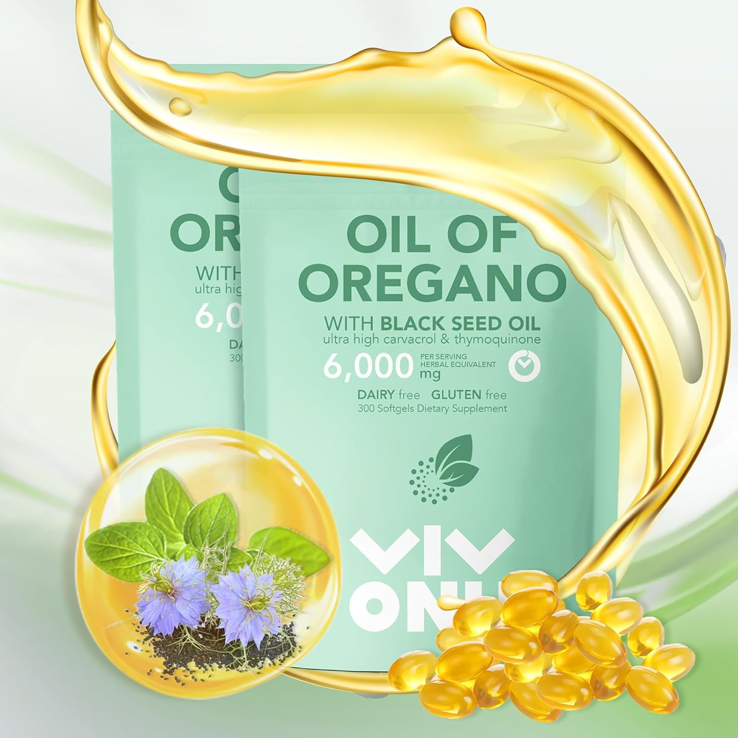 Oil of Oregano Capsules, Balanced Oil of Oregano with Black Seed Oil, Organic Oregano Oil Softgels,Carvacrol,Thymoquinone, Non-Gmo